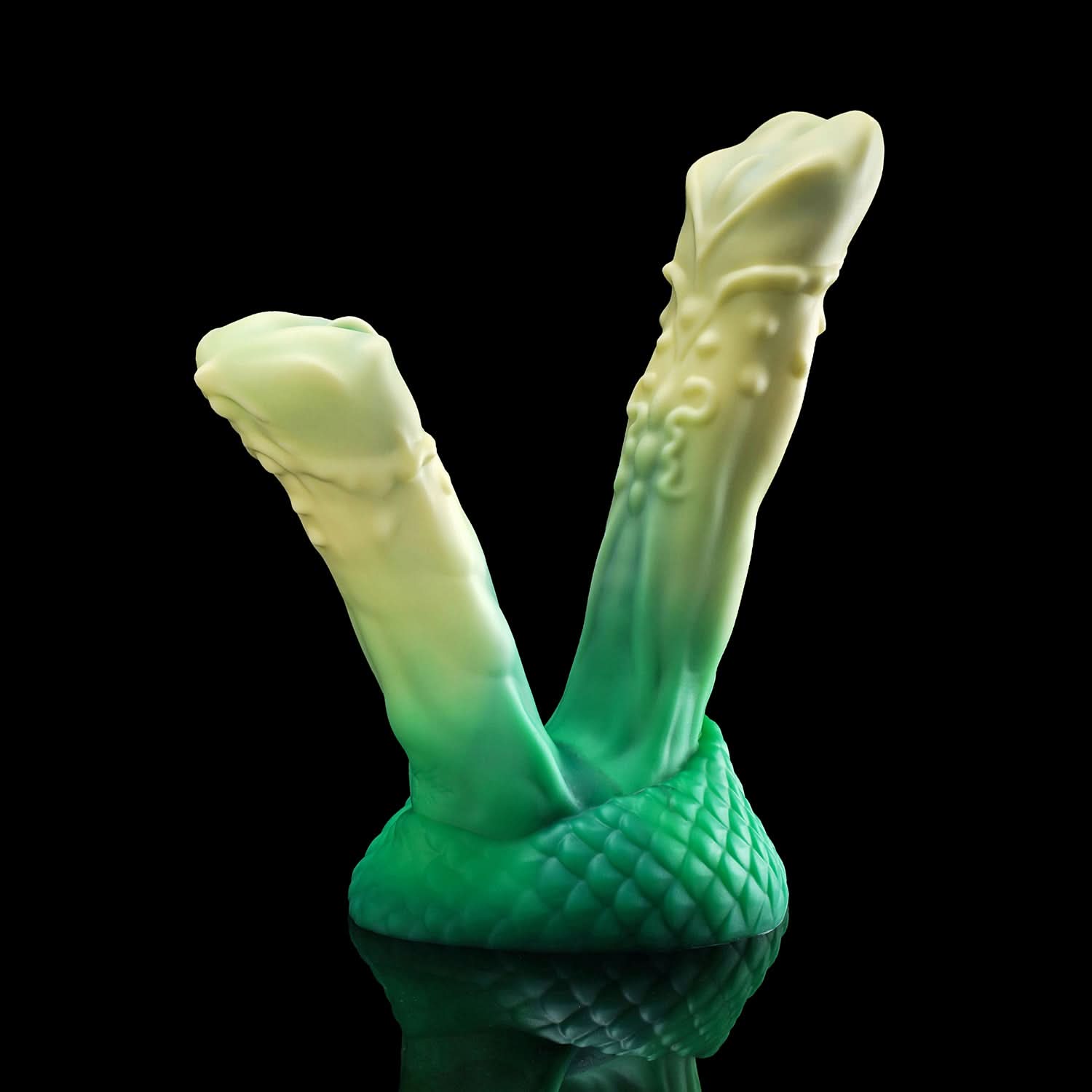 Bamboo Green nothosaur TWINS  fantasy dildo monster dildo double tip dildo ribbed dildo anal dildo