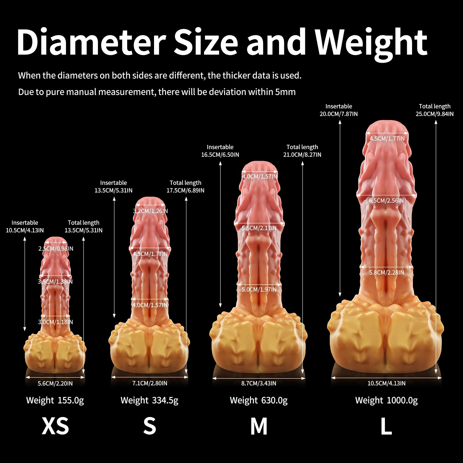 nothosaur Kerr fantasy dildo beast dildo giant dildo thick shaft for g spot SIZE CHART