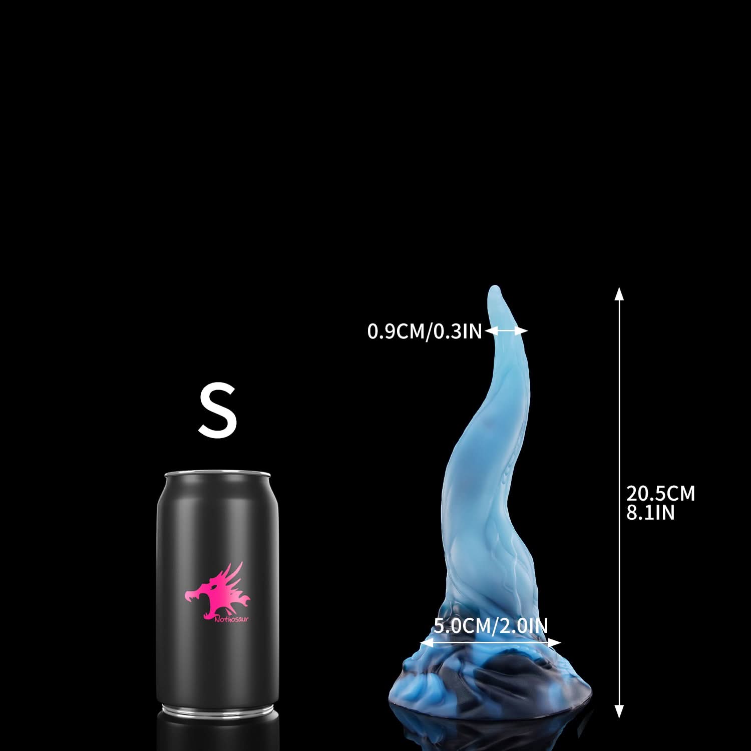 Glacier Dark Blue(UV GITD) nothosaur QALU fantasy dildo anal dildo long tongue shape textured shaft for g spot s size