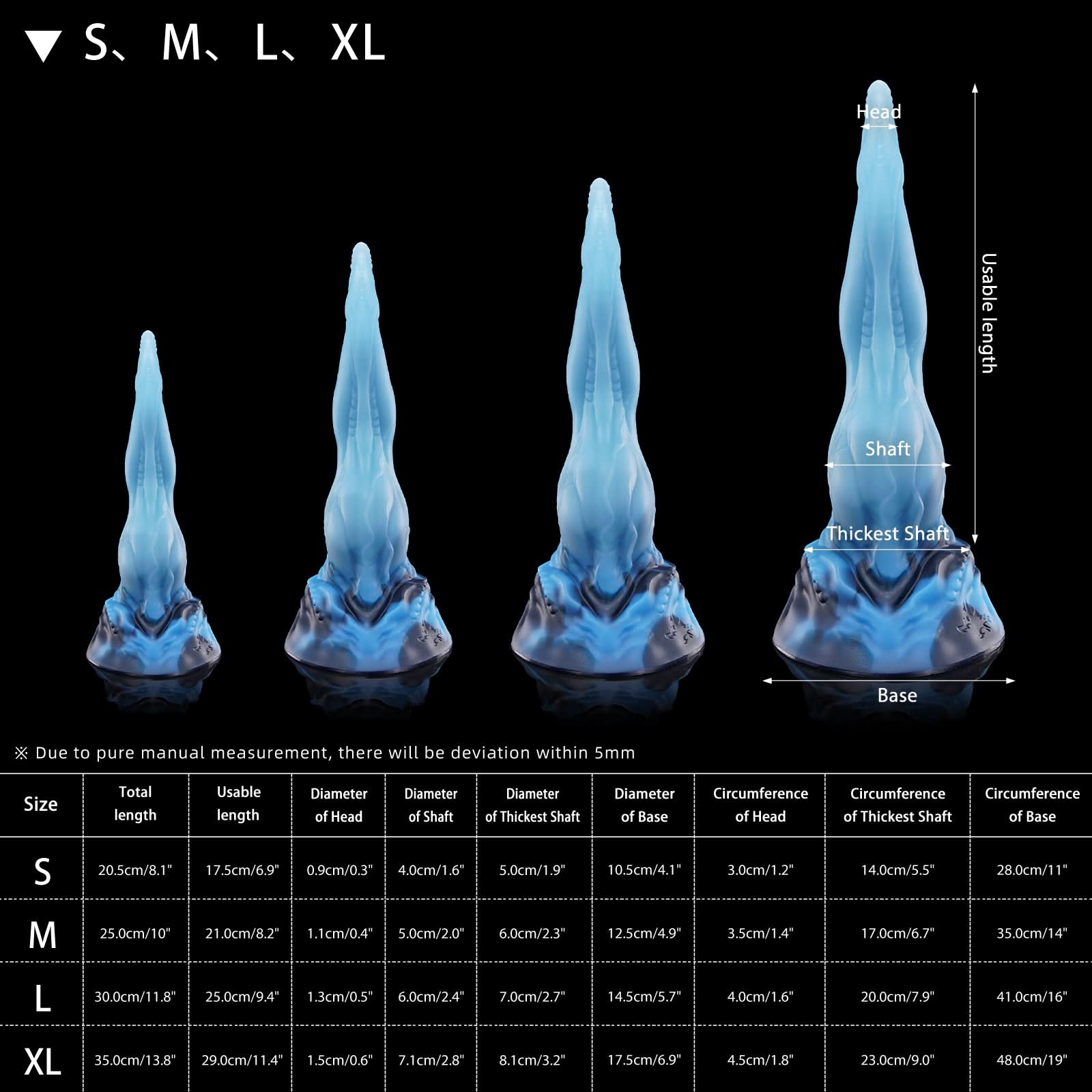nothosaur QALU fantasy dildo tongue dildo anal dildo curved tip wearable toy size chart