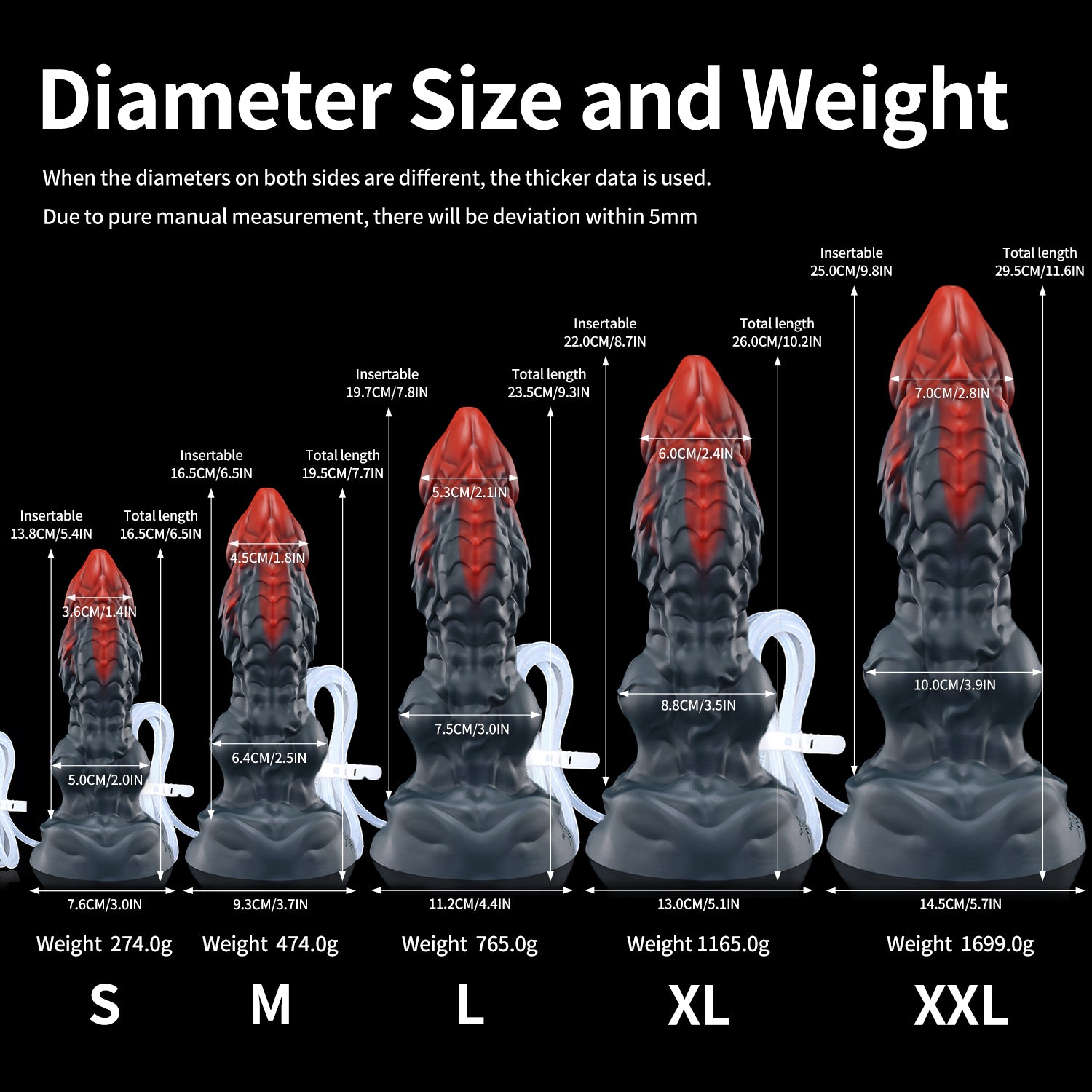 Nothsaur Vra dragon Cumming Dildo for G Spot and Anal Prostate Size Chart
