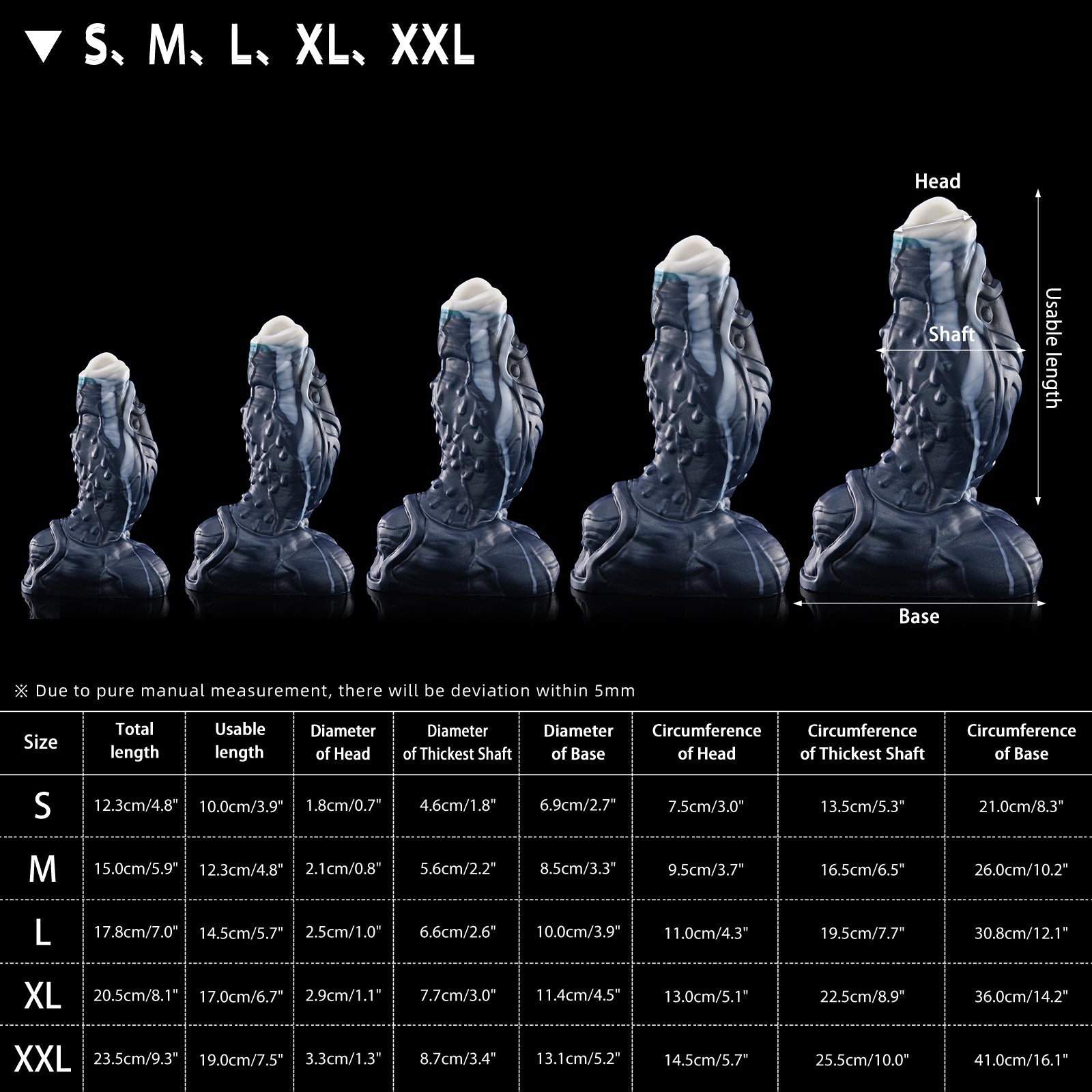 Glacial LiquidWhite(GITD) NOTHOSAUR TORBEN Fantasy dildo bumpy texture anal dildo silicone dildo adult toy SIZE CHART