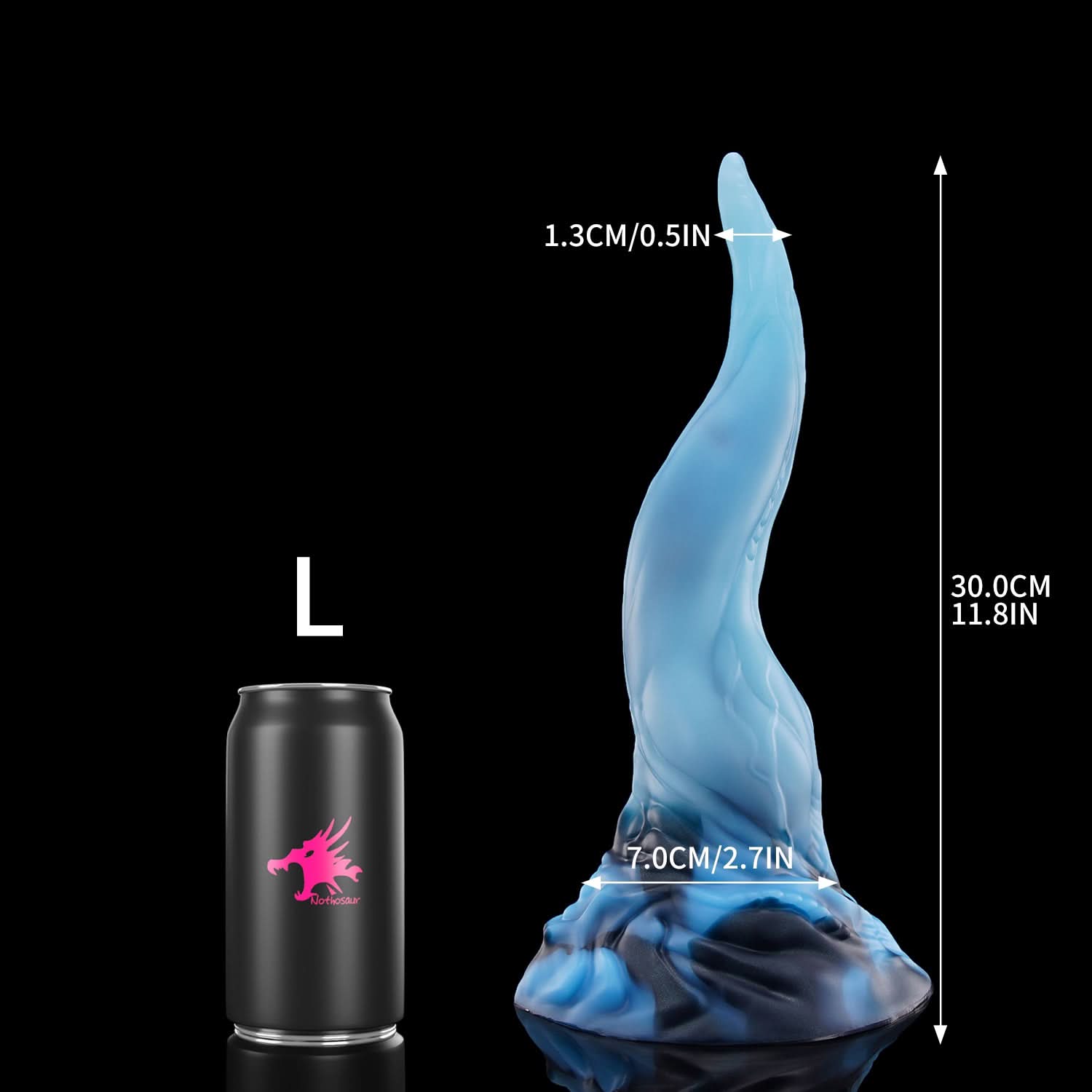 Glacier Dark Blue(UV GITD) nothosaur QALU fantasy dildo anal dildo long tongue shape textured shaft for g spot L size