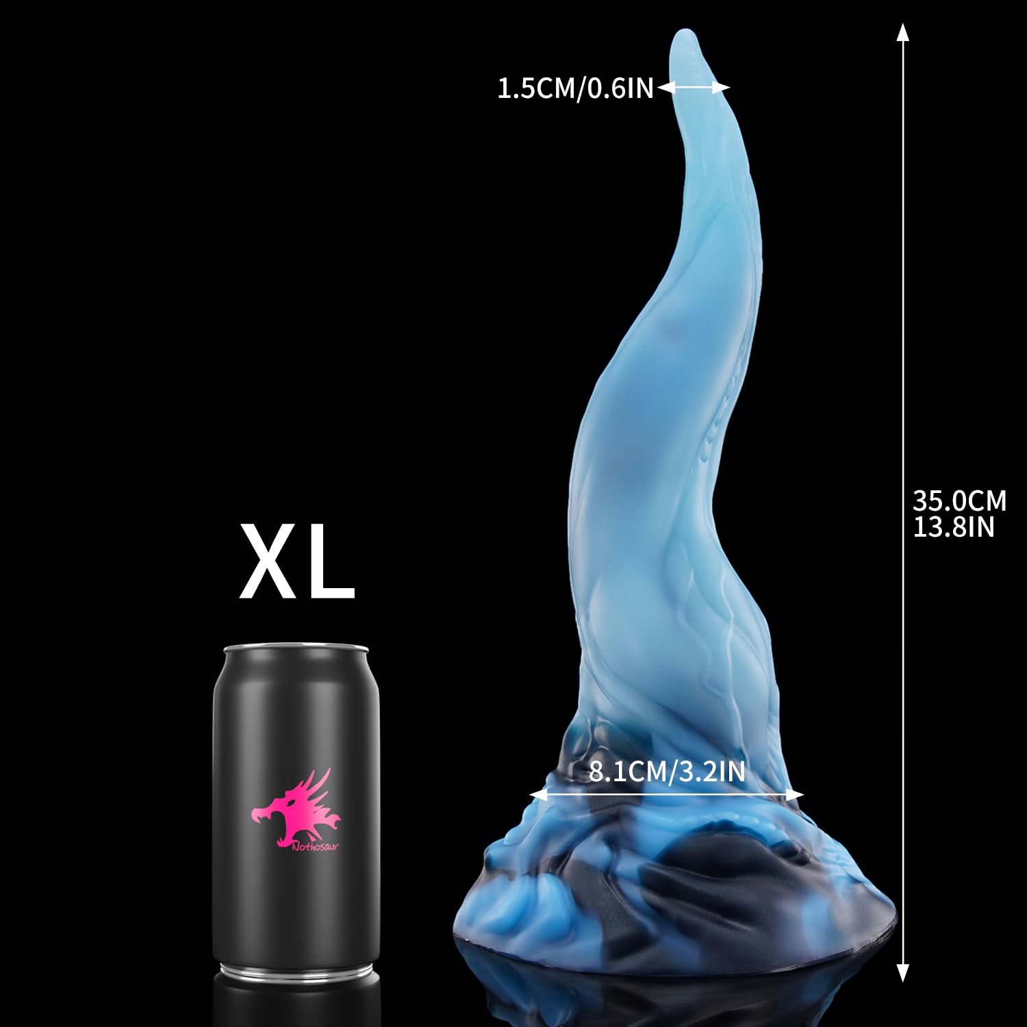 Glacier Dark Blue(UV GITD) nothosaur QALU fantasy dildo anal dildo long tongue shape textured shaft for g spot XL size
