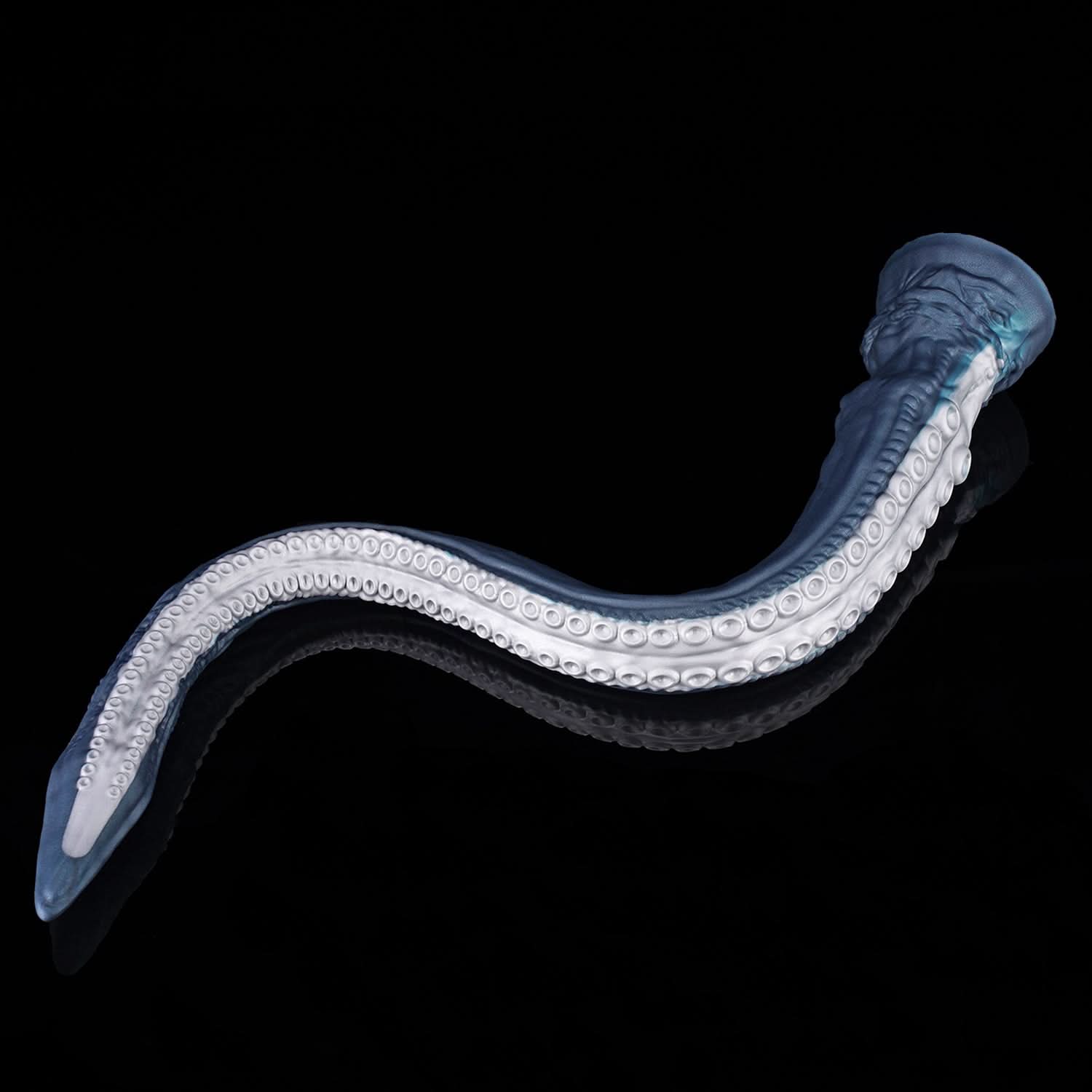 ABYSS II long tentacle dildo with a curved suction-cup texture and flared base - curved angled view