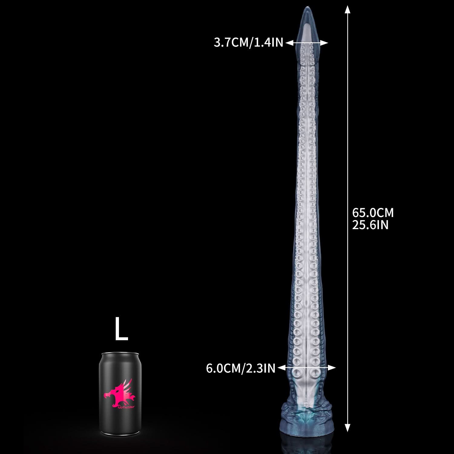 ABYSS II long tentacle dildo with a curved suction-cup texture and flared base - L size guide