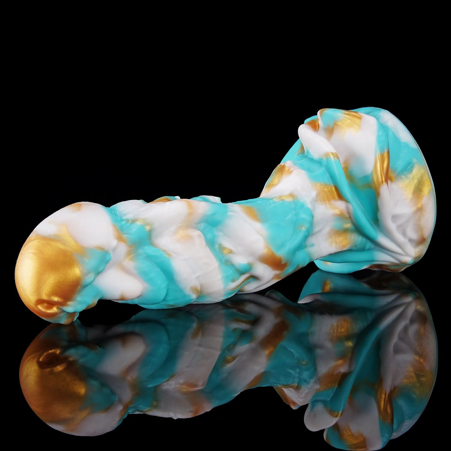 AGNME mermaid fantasy dildo with flowing wave-like folds and a sculpted base - angled side view