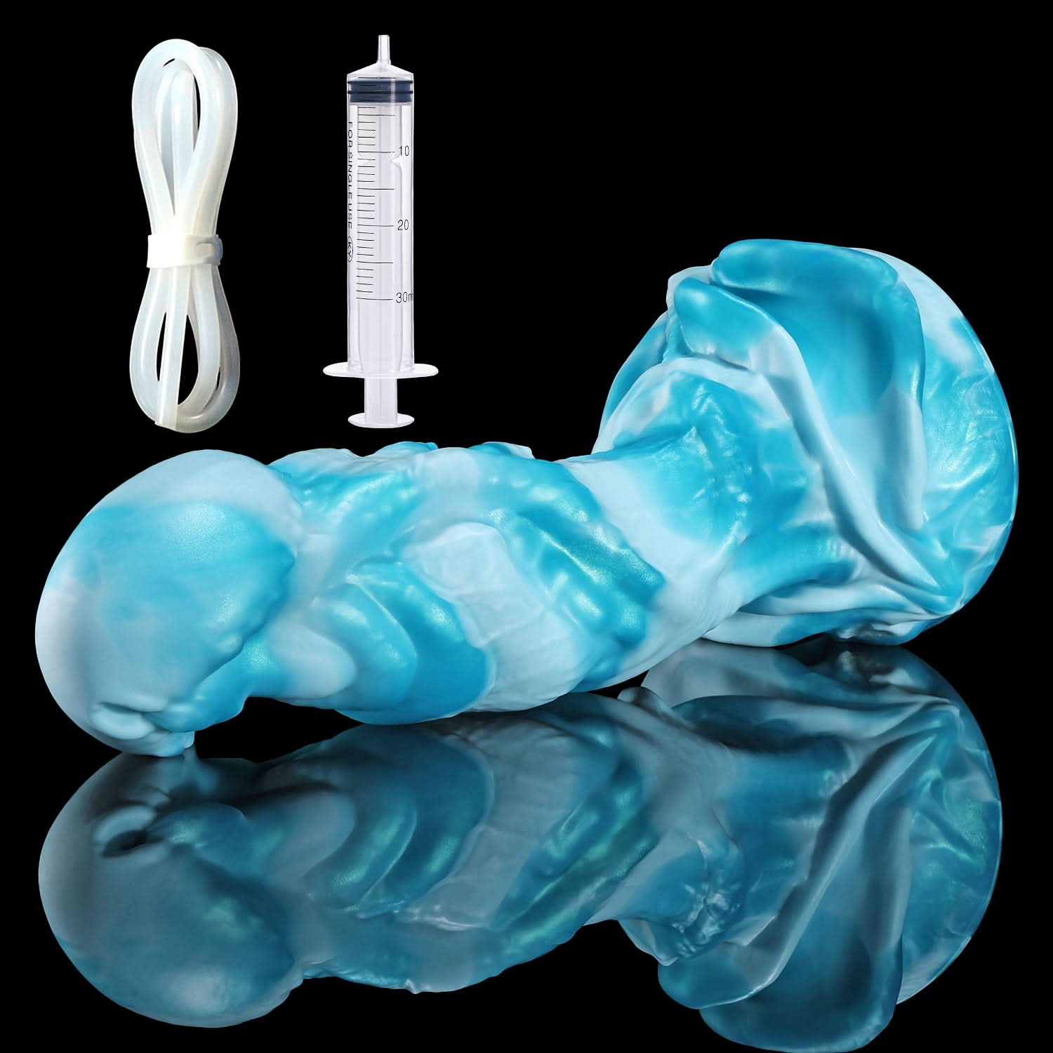 AGNME plus tube mermaid fantasy ejaculating dildo with flowing wave-like folds and built-in tube - tube and syringe set