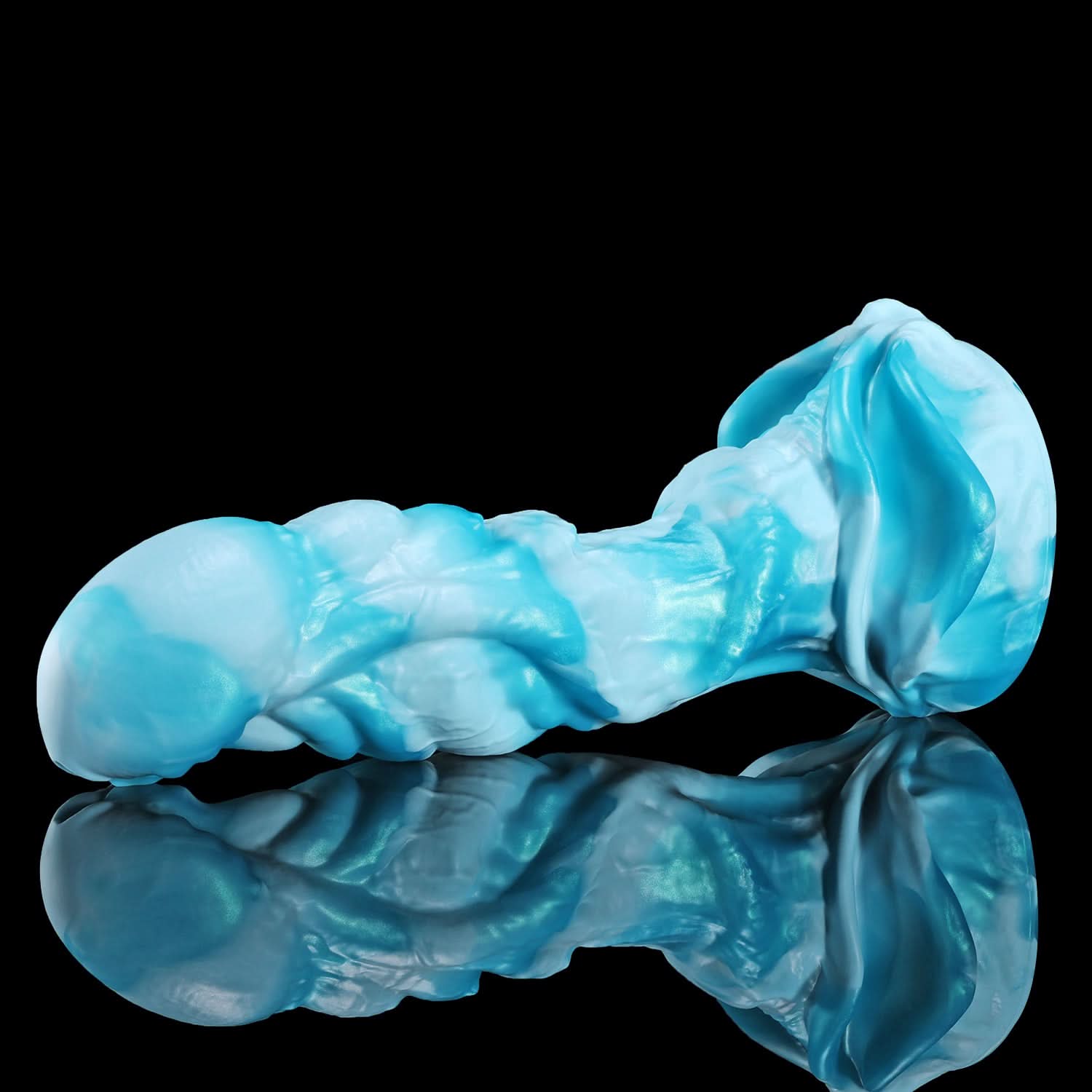 AGNME plus tube mermaid fantasy ejaculating dildo with flowing wave-like folds and built-in tube - underside view