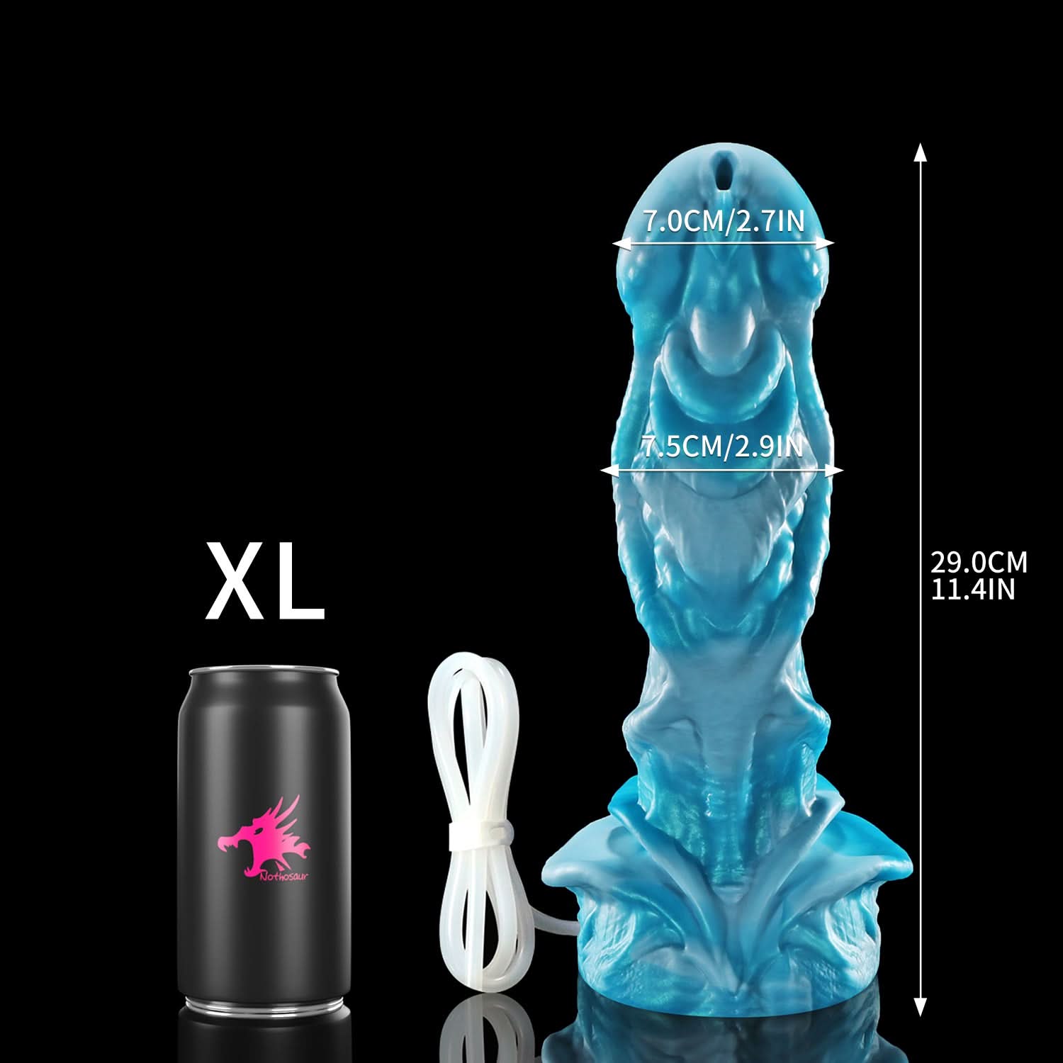 AGNME plus tube mermaid fantasy ejaculating dildo with flowing wave-like folds and built-in tube - XL size guide with tube