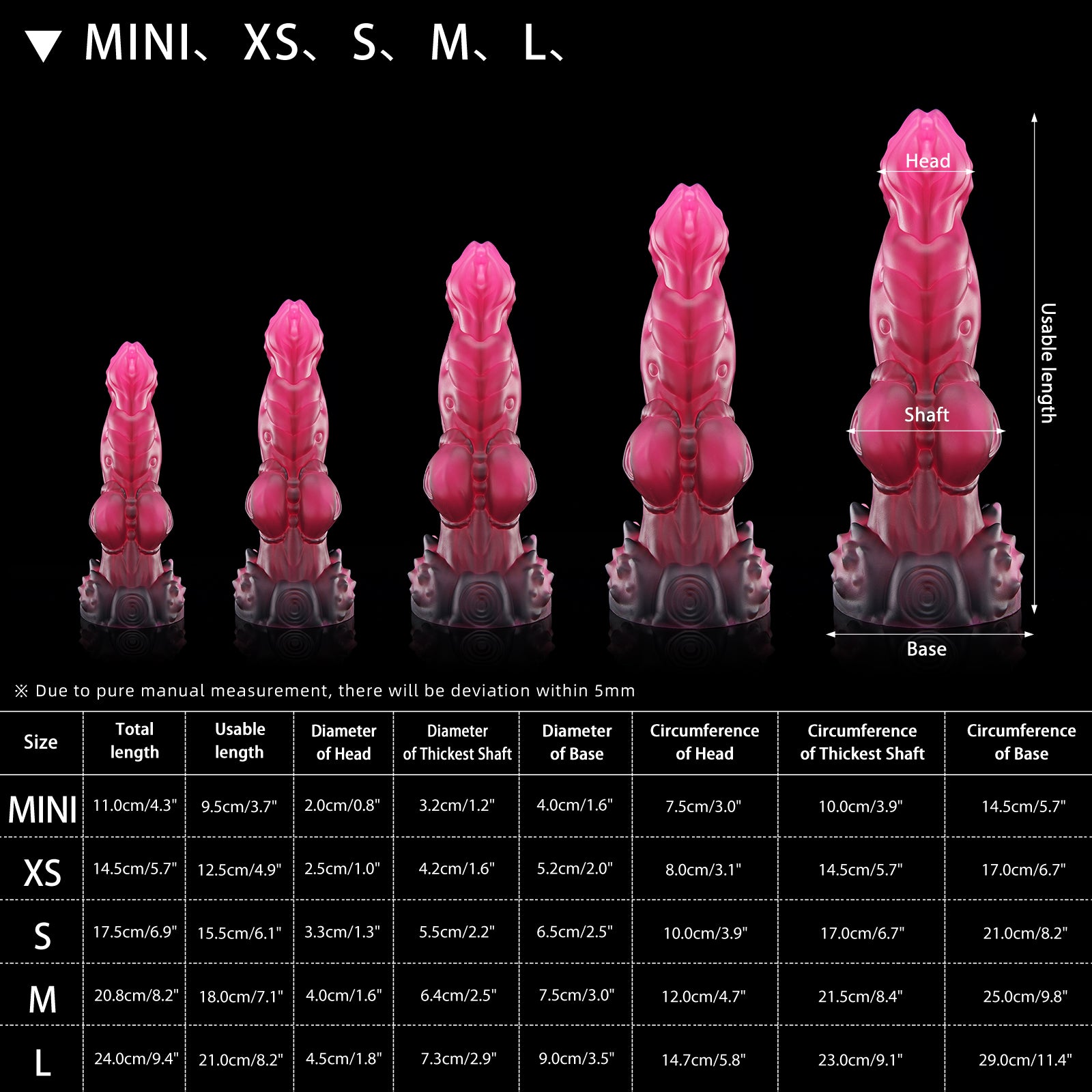 NOTHOSAUR ANPU Fantasy dildo size chart
