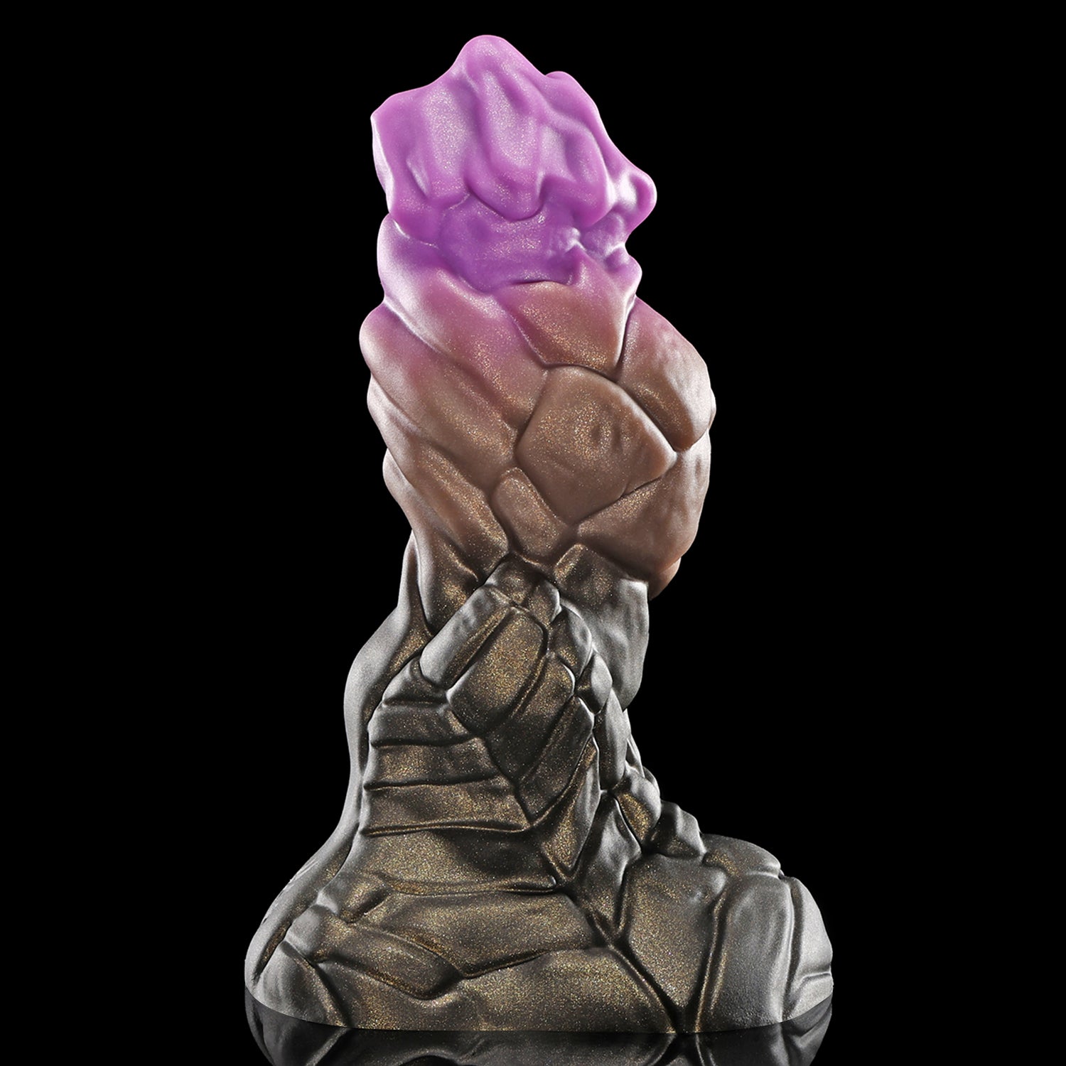 GRAVIOS custom dragon fantasy dildo with an armored textured shaft and wide sculpted base - purple and black colorway side profile