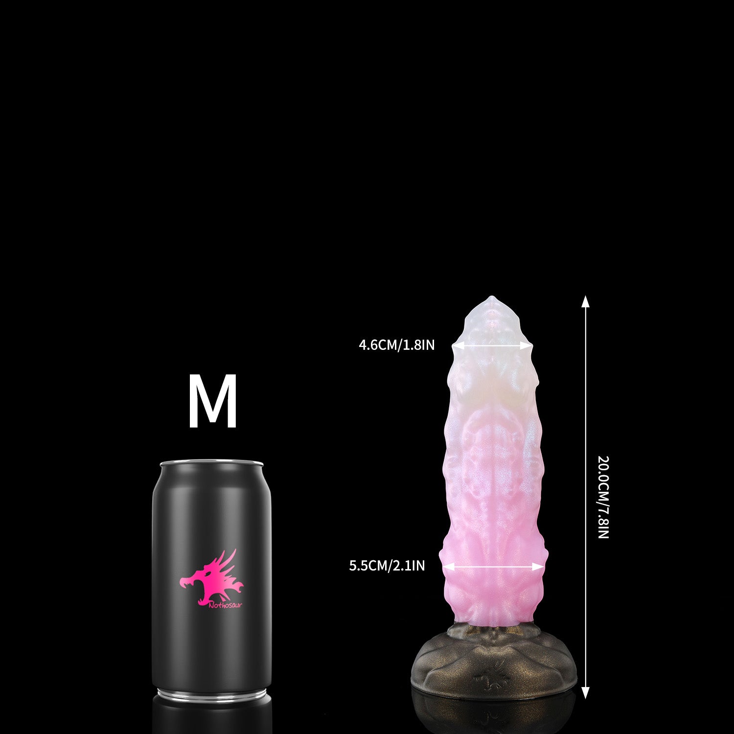 Howling Dragon custom dragon knot fantasy dildo with a textured shaft and suction cup base - M size comparison