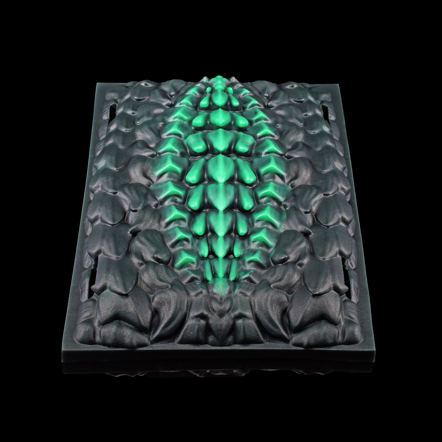 Meo's Scales dragon-scale fantasy grinder with adjustable harness straps - front texture view