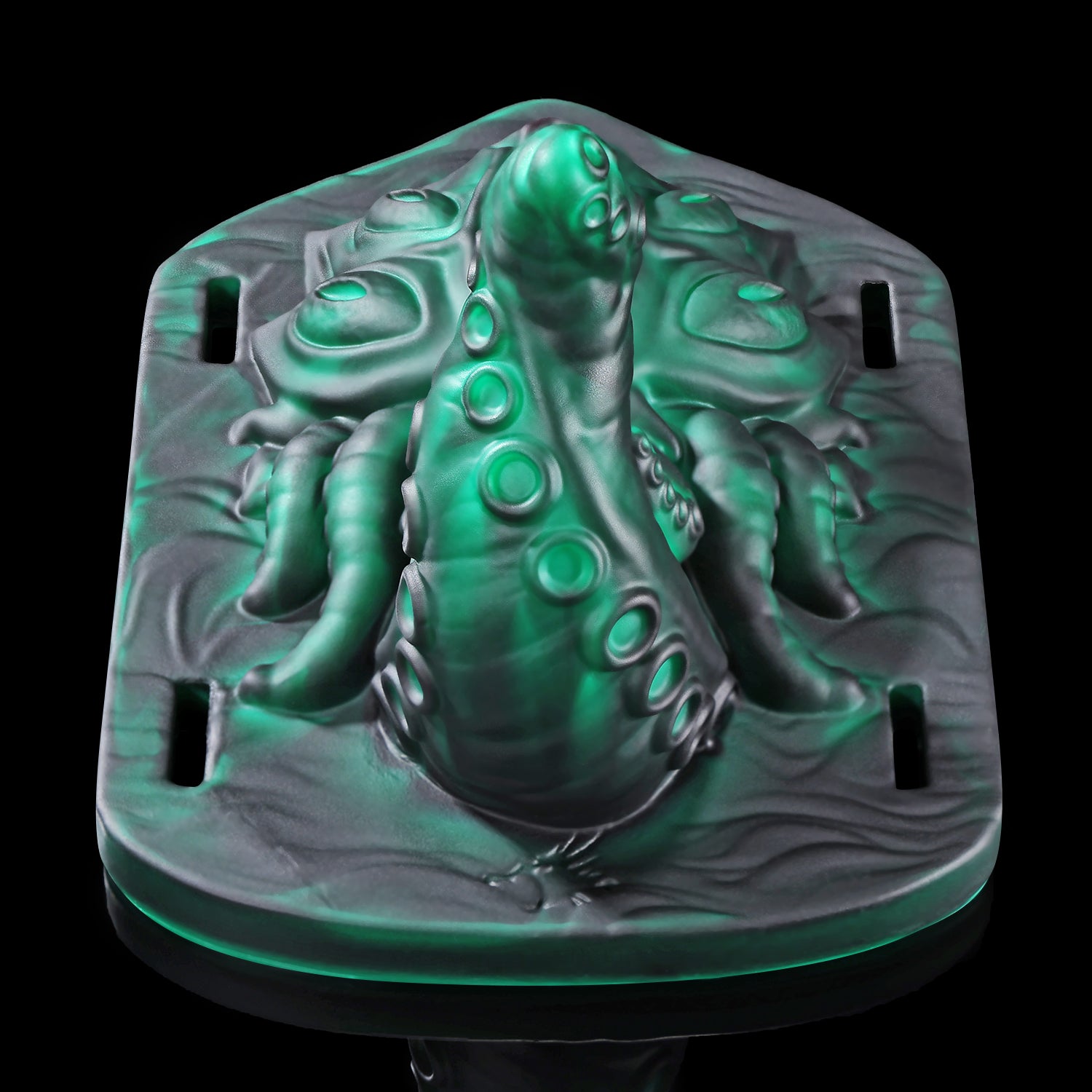 Alla's Gaze fantasy grinder with sculpted tentacles, raised texture, and adjustable harness straps - green rear view