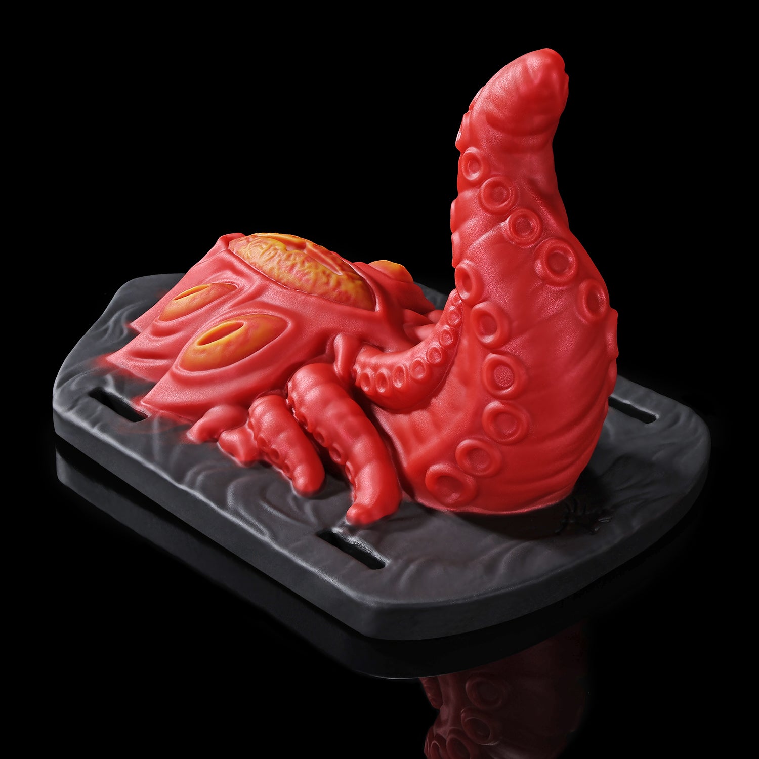 Alla's Gaze fantasy grinder with sculpted tentacles, raised texture, and adjustable harness straps - red side profile