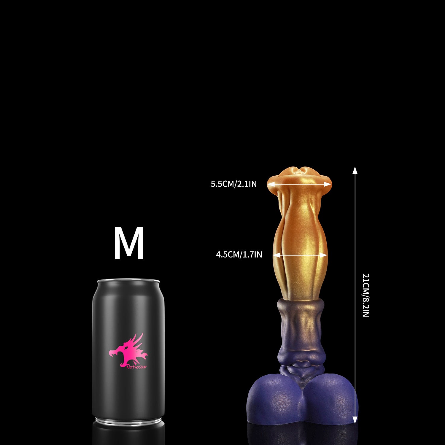 ANUBIS fantasy dildo with a sculpted tapered shaft, flared head, and rounded base - M size guide