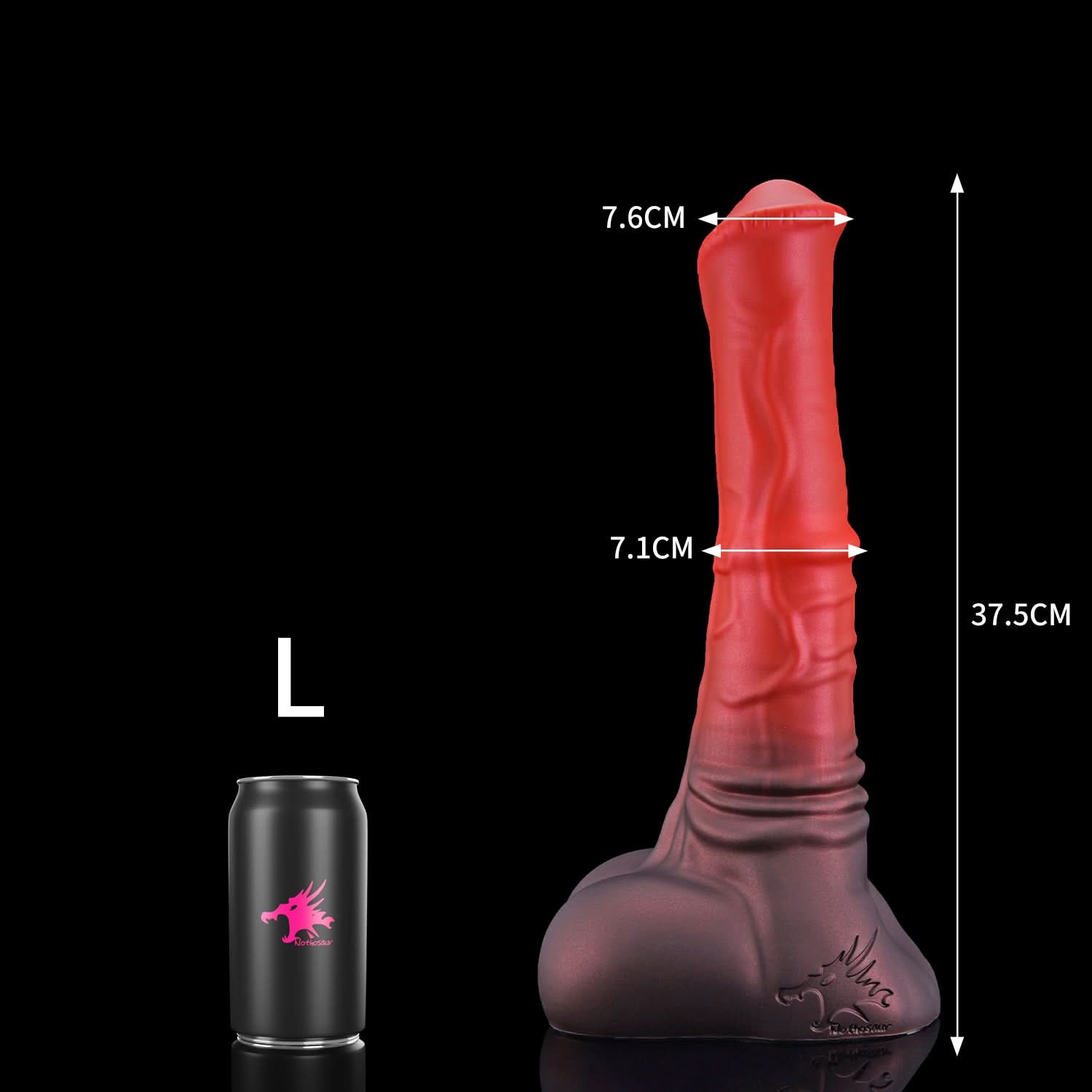 AVOYO fantasy horse dildo with a tapered textured shaft, sculpted base, and rounded balls - L size guide