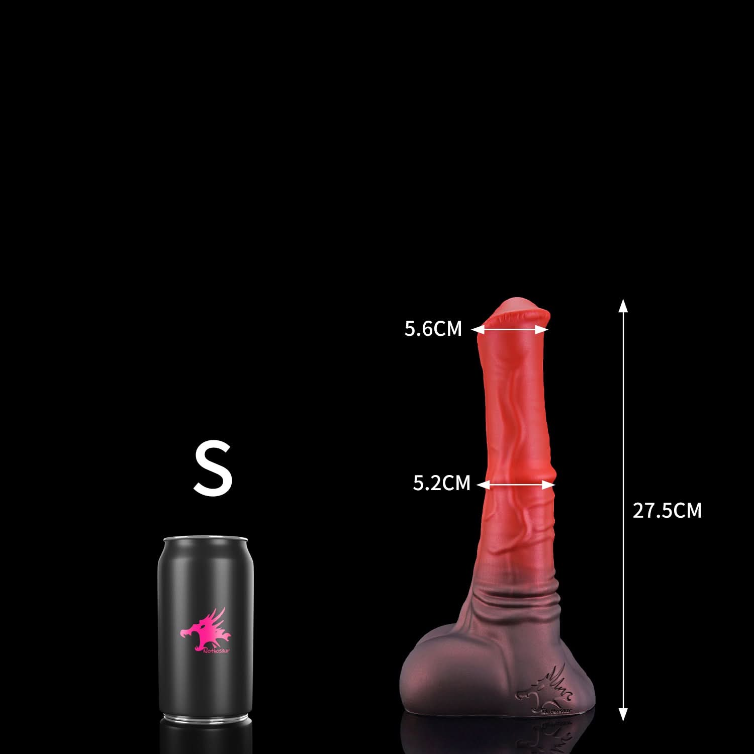 AVOYO fantasy horse dildo with a tapered textured shaft, sculpted base, and rounded balls - S size guide