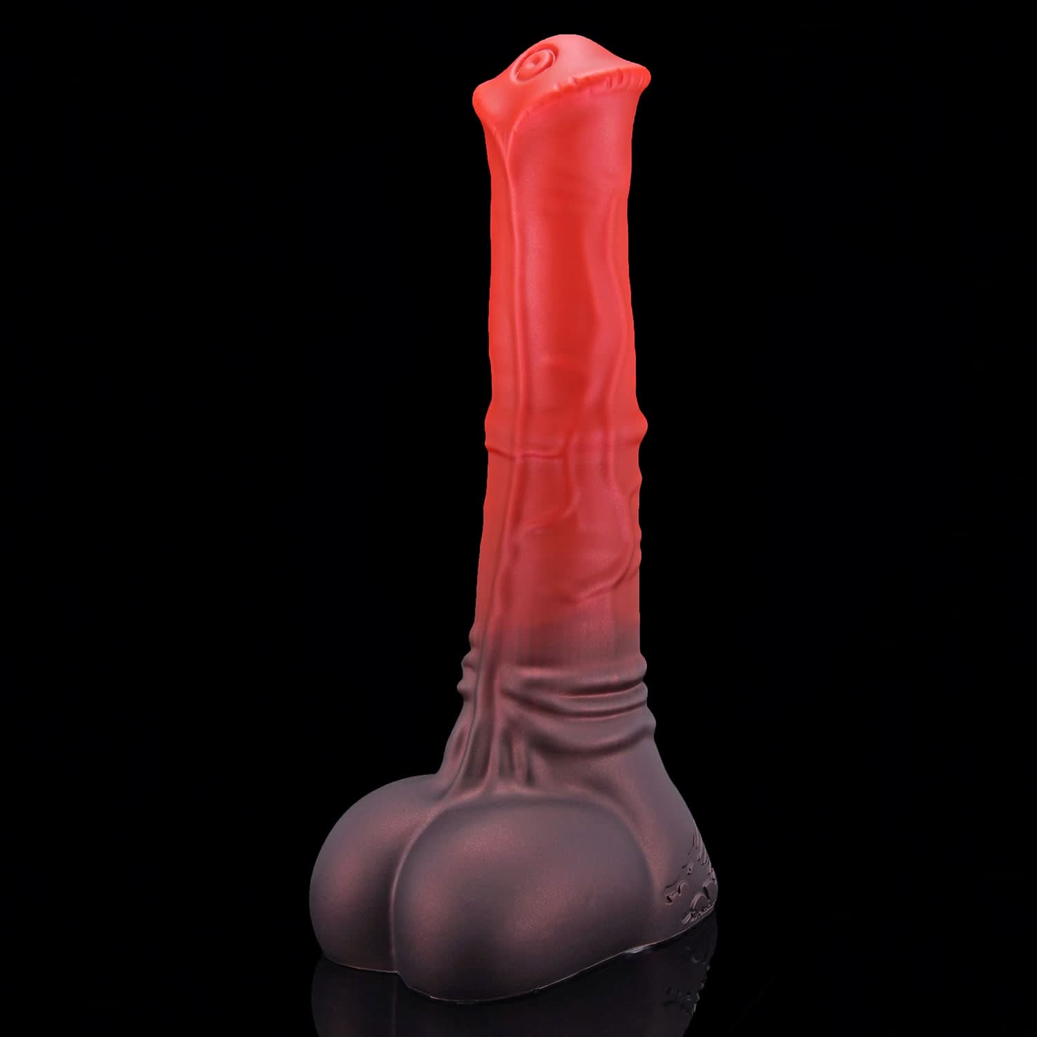 AVOYO fantasy horse dildo with a tapered textured shaft, sculpted base, and rounded balls - side profile