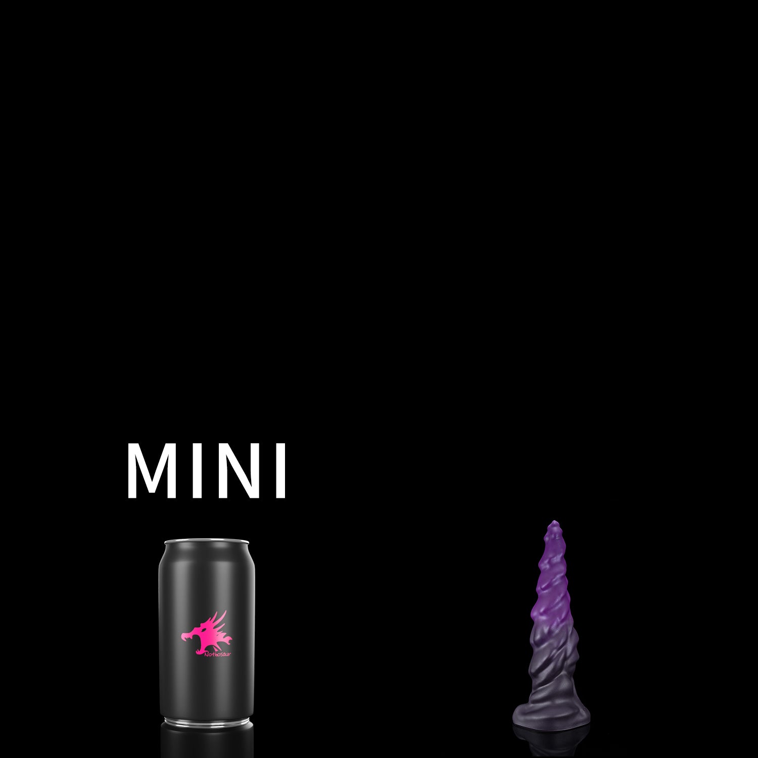 EIN fantasy unicorn dildo with a layered horn texture and wide suction-cup base - MINI size guide
