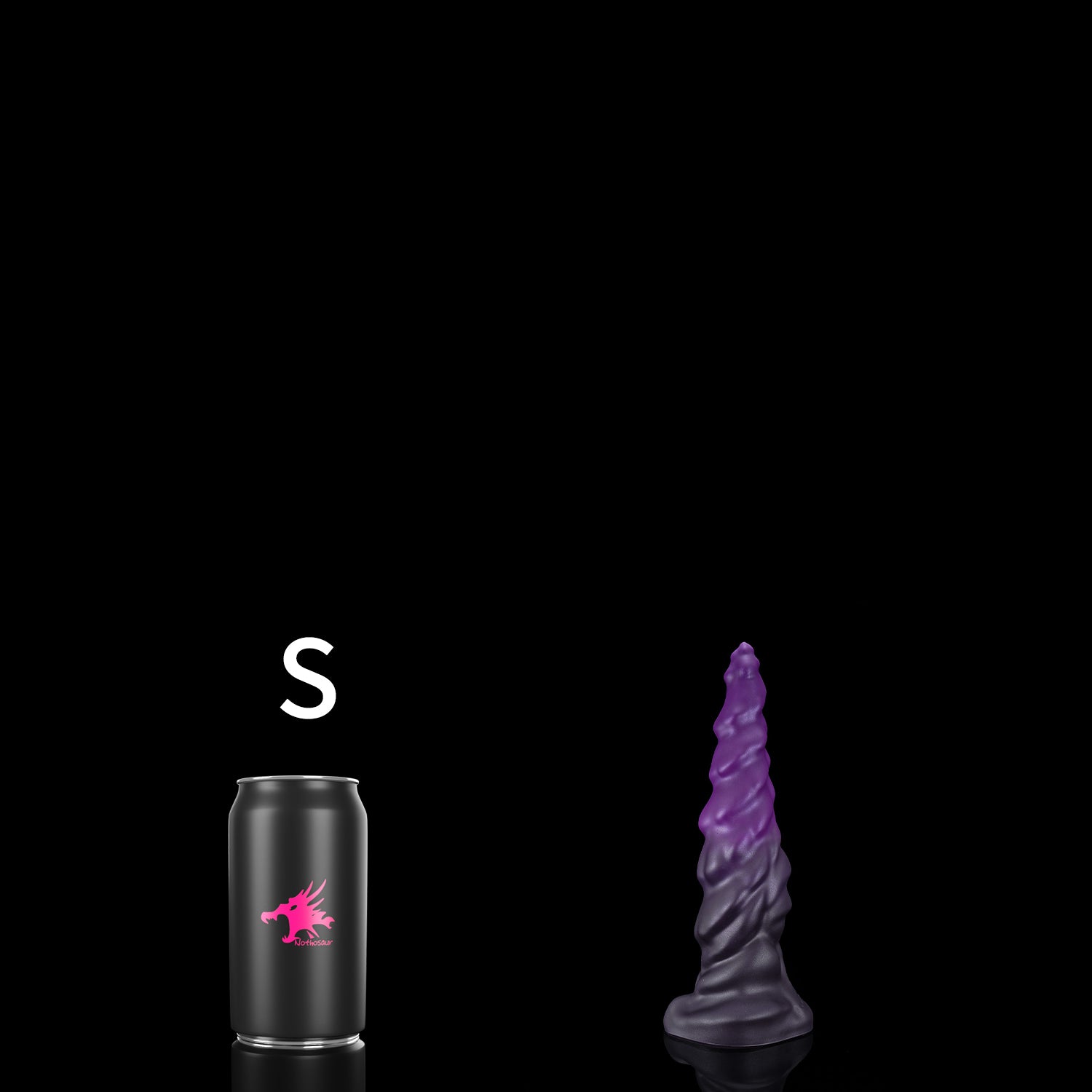 EIN fantasy unicorn dildo with a layered horn texture and wide suction-cup base - S size guide