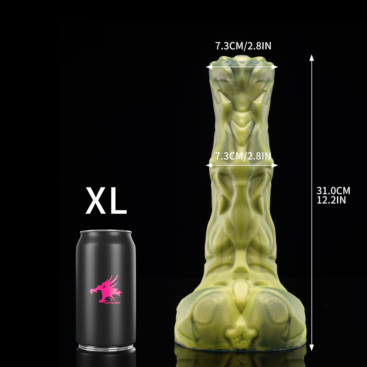FIGURE plus tube fantasy horse ejaculating dildo with a textured biomechanical shaft and built-in tube - XL size guide with tube