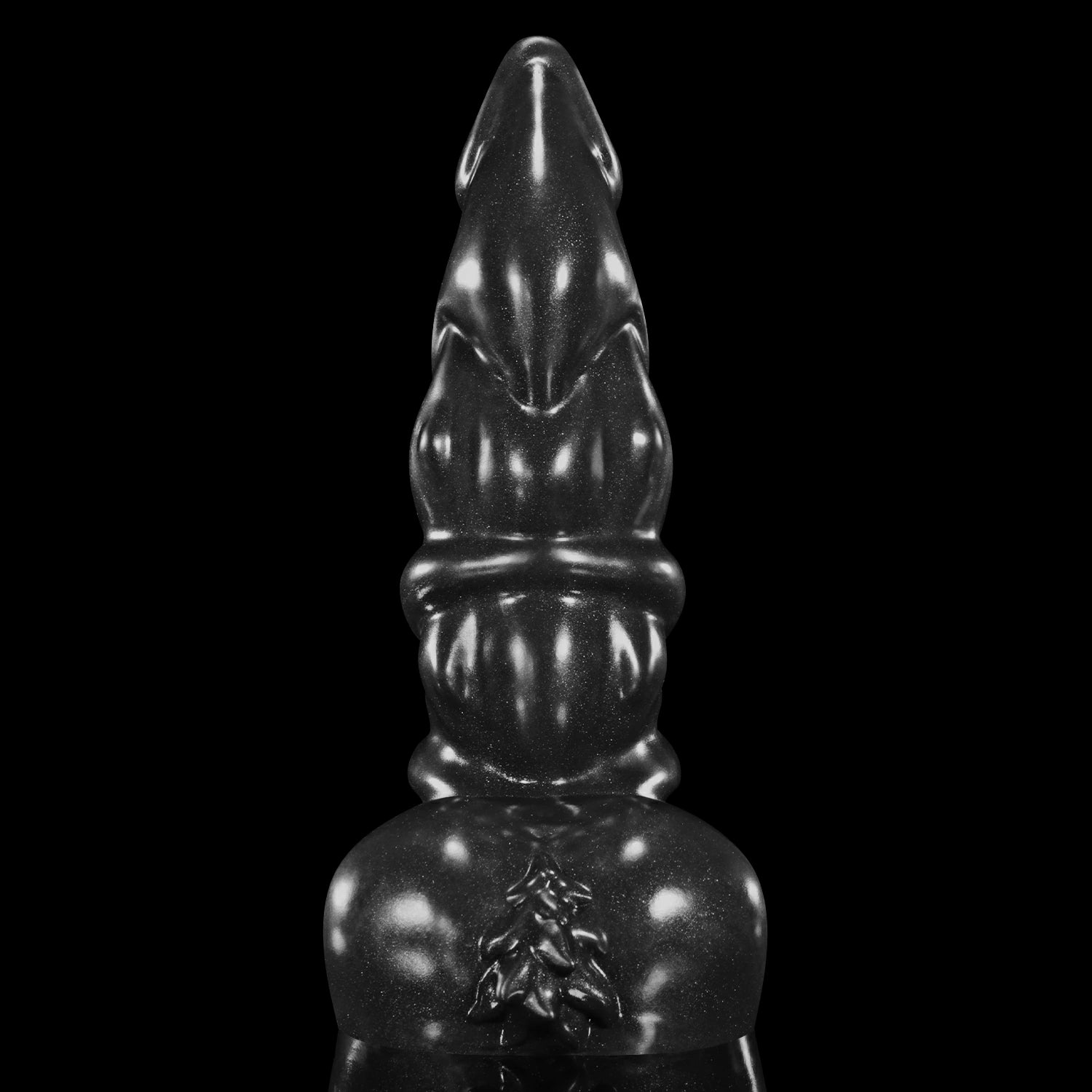 GLOSSY ASMODEUS fantasy smooth dildo with a sculpted tapered shaft, rounded base, and glossy finish - black custom color side profile