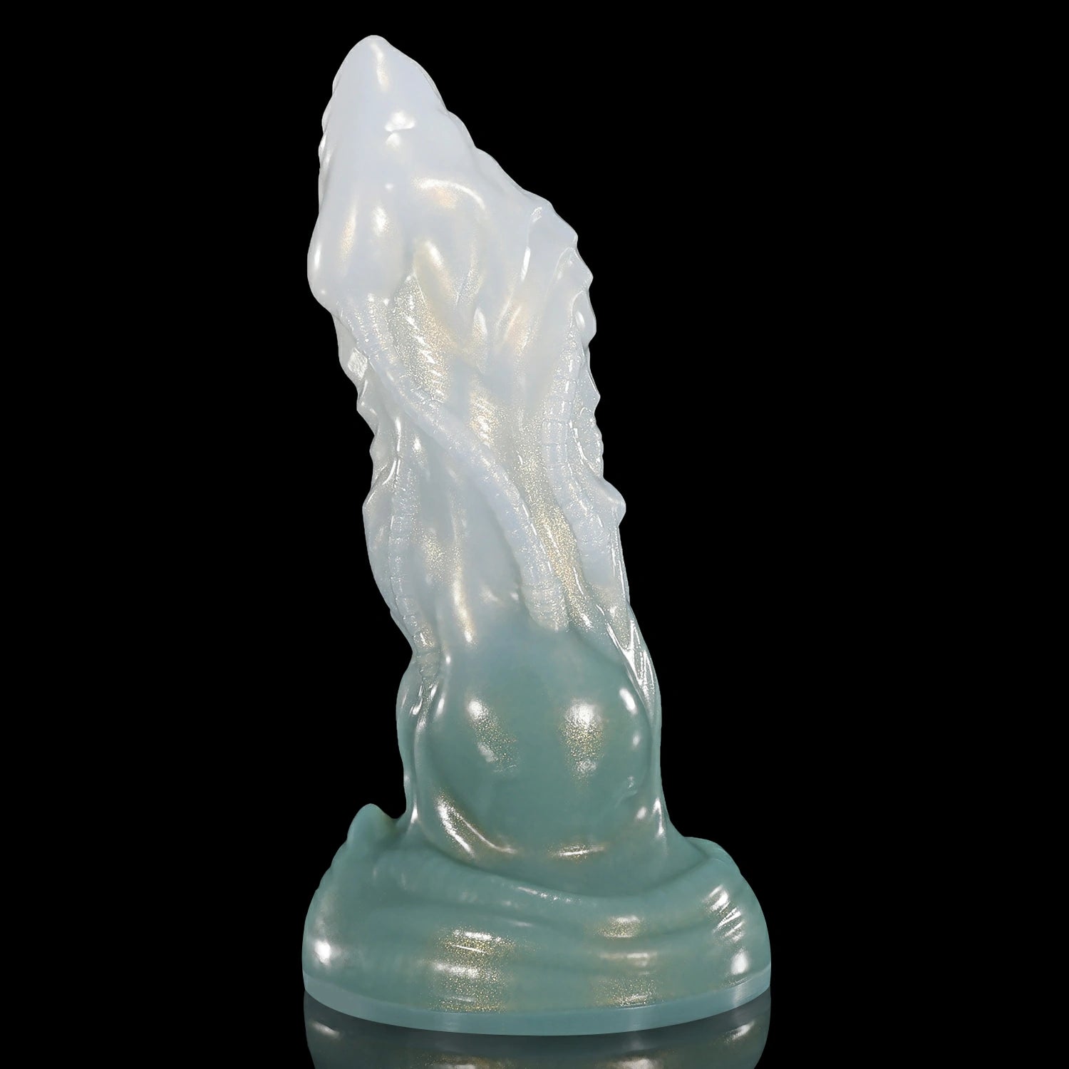 Nothosaur GLOSSY NEO-09 fantasy knot dildo with a pointed tip, textured side tubes, and a base knot - main view
