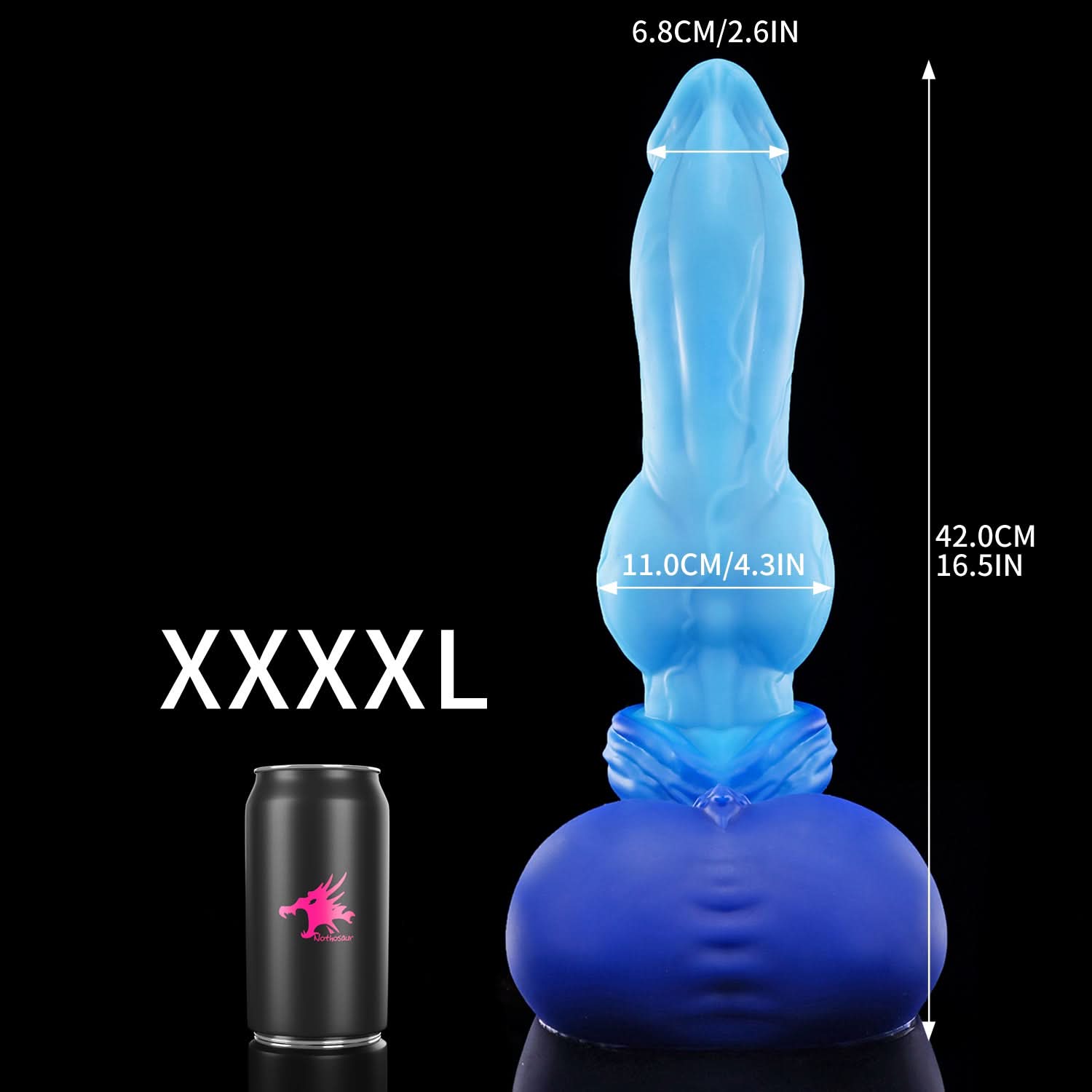 Nothosaur GRAEMEN dog knot dildo with a tapered head, smooth shaft, and full knot - size reference 18