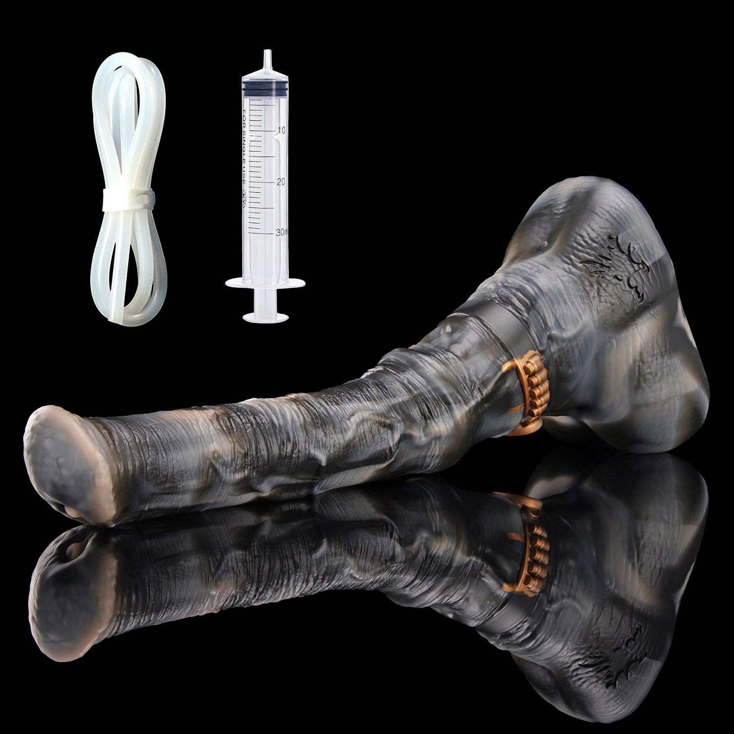 Nothosaur HUNTER JACK plus tube fantasy horse ejaculating dildo with a textured equine shaft and built-in tube - built in tube detail