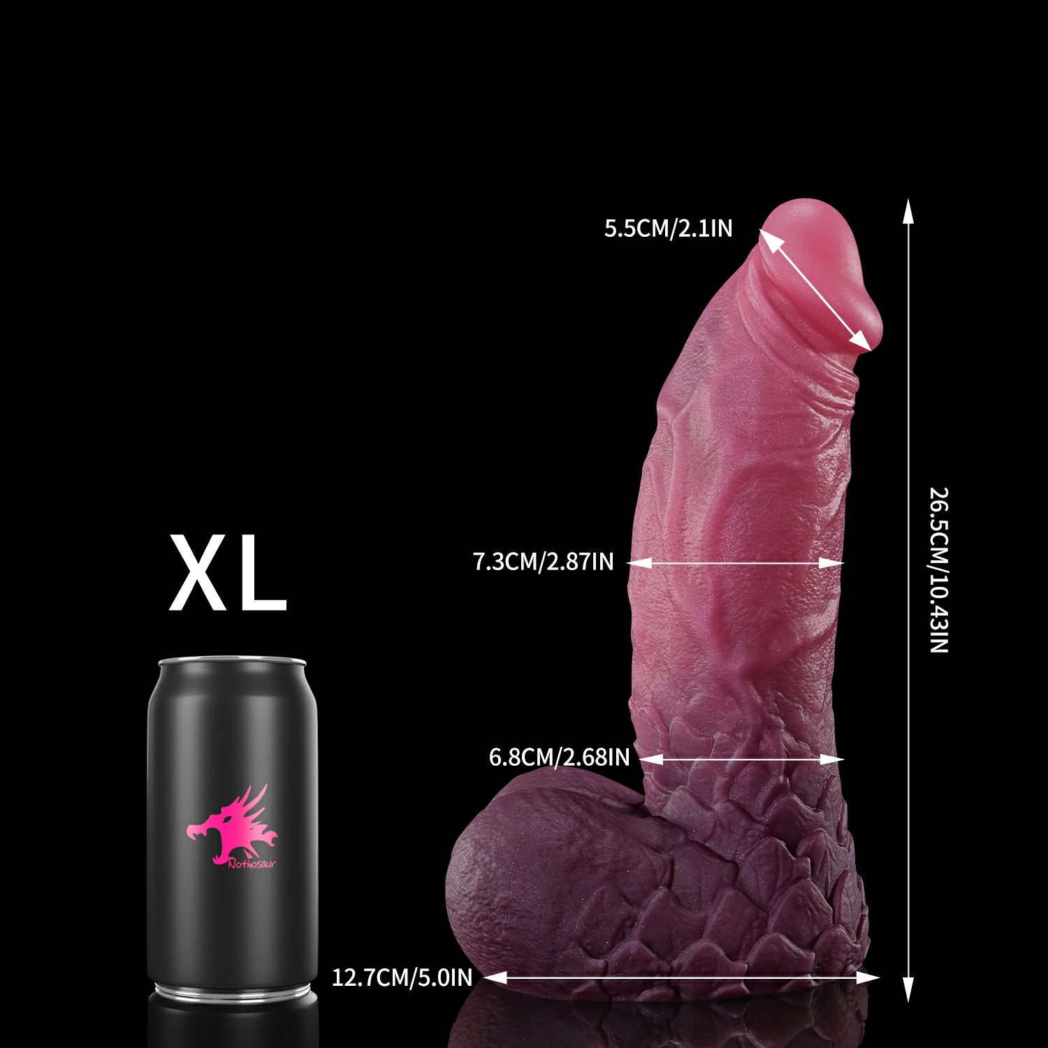 Nothosaur Ignis the Boss fantasy dragon dildo with a scaled shaft and sculpted dragon profile - size reference 14