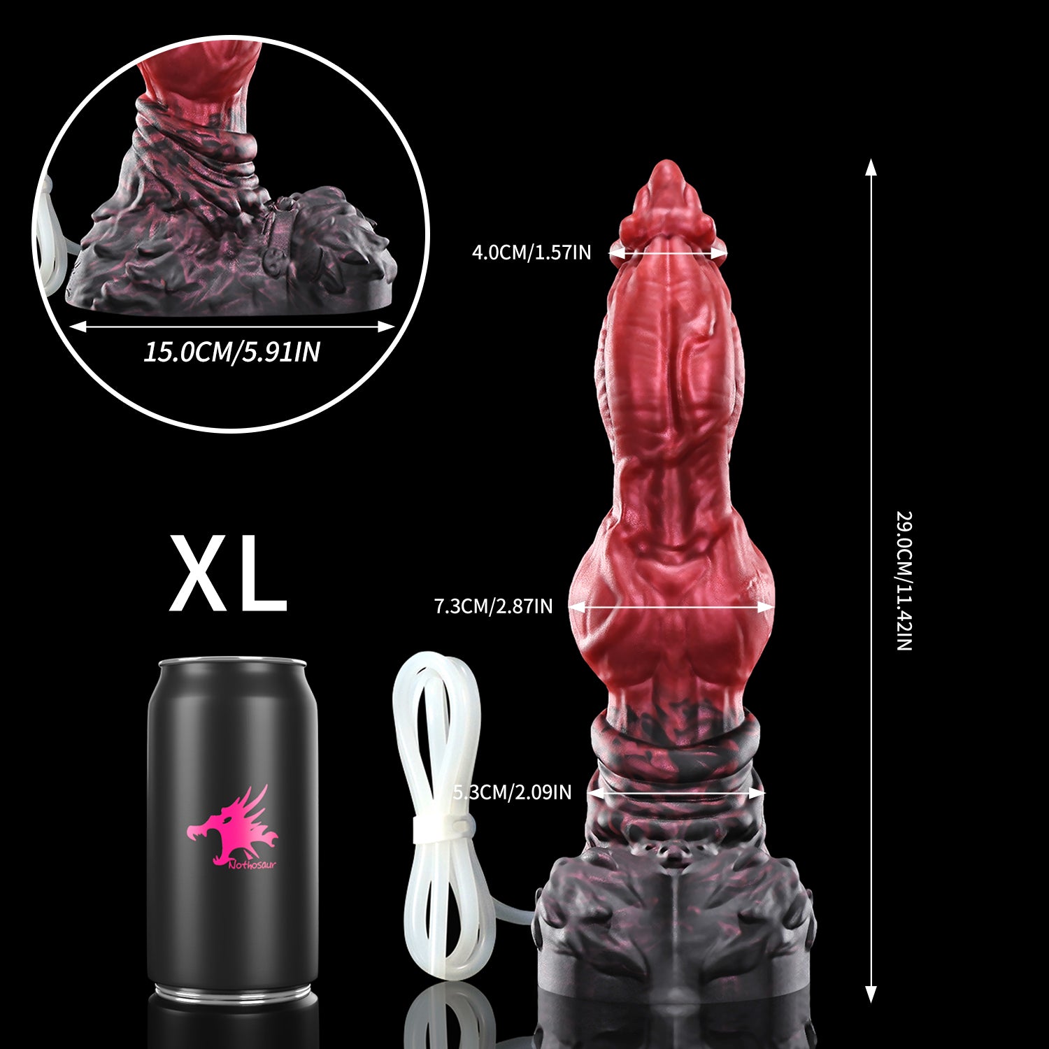 Nothosaur LYKOS plus tube fantasy knot ejaculating dildo with a textured werewolf profile and built-in tube - size reference 10