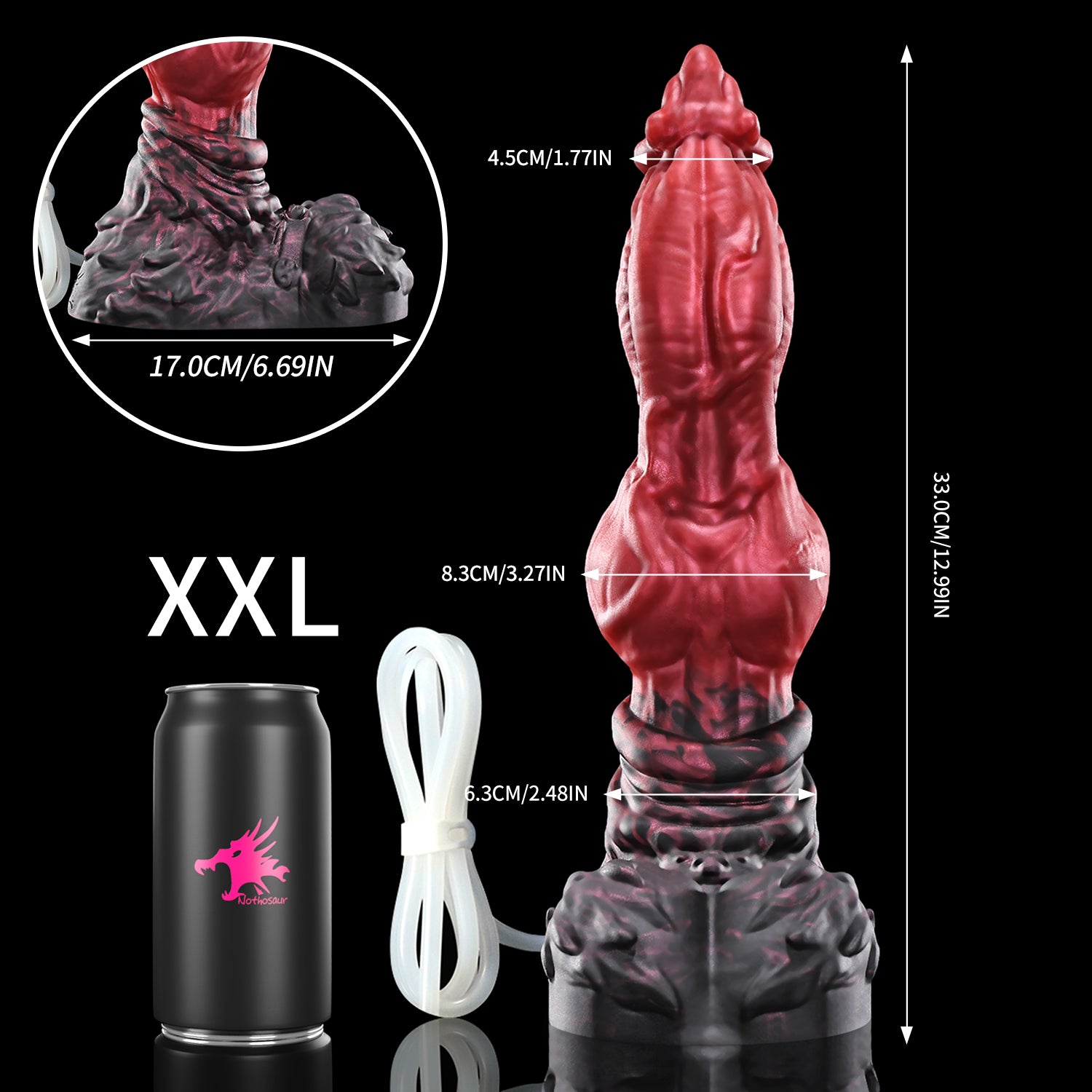 Nothosaur LYKOS plus tube fantasy knot ejaculating dildo with a textured werewolf profile and built-in tube - size reference 11