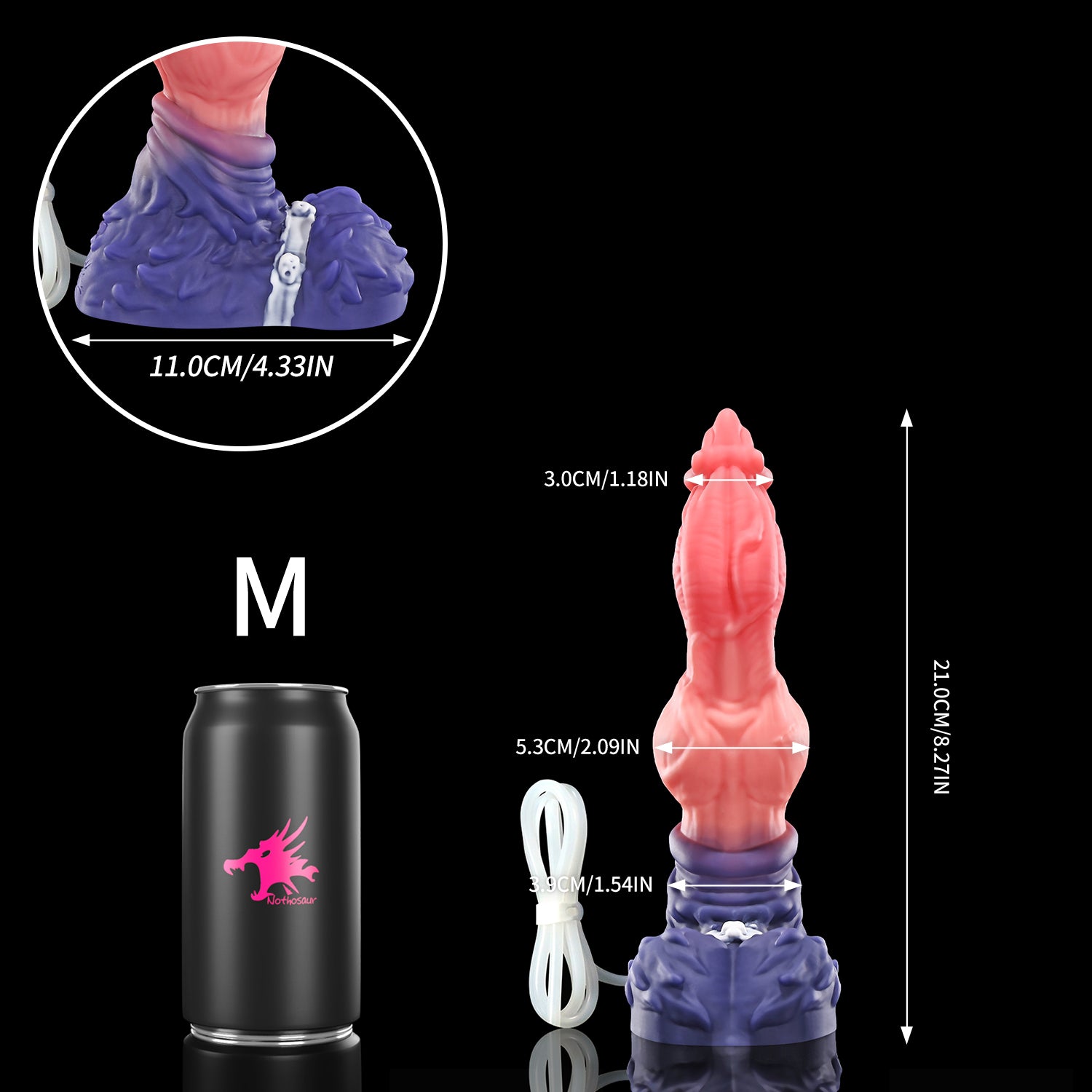 Nothosaur LYKOS plus tube fantasy knot ejaculating dildo with a textured werewolf profile and built-in tube - size reference 19