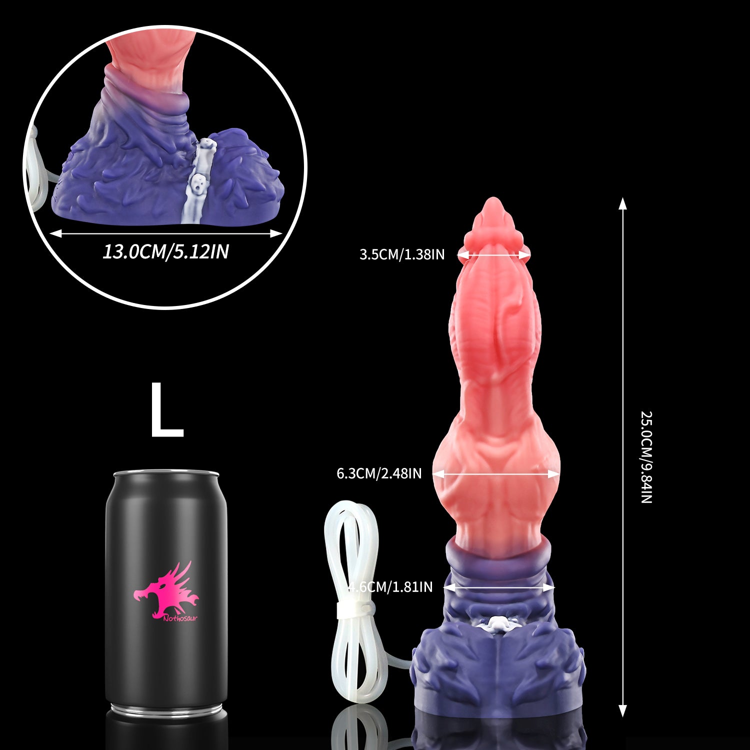 Nothosaur LYKOS plus tube fantasy knot ejaculating dildo with a textured werewolf profile and built-in tube - size reference 20