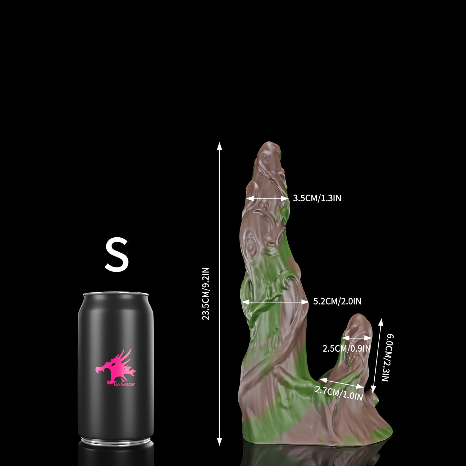 Nothosaur LYSAN fantasy double ended dildo with organic vine and branch textures - size reference 12