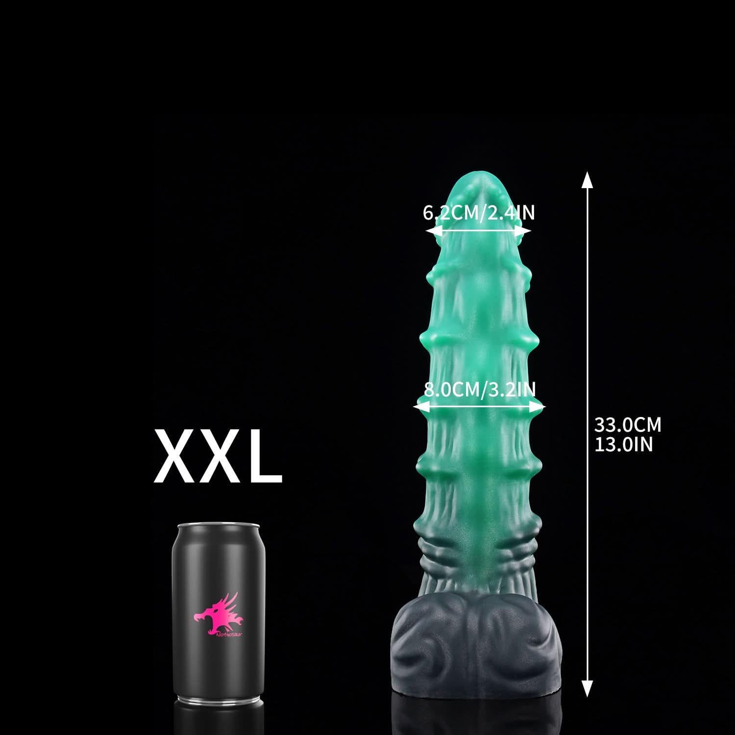 Nothosaur MEPHISTO fantasy monster dildo with an upturned tip and layered rounded ridges - size reference 09