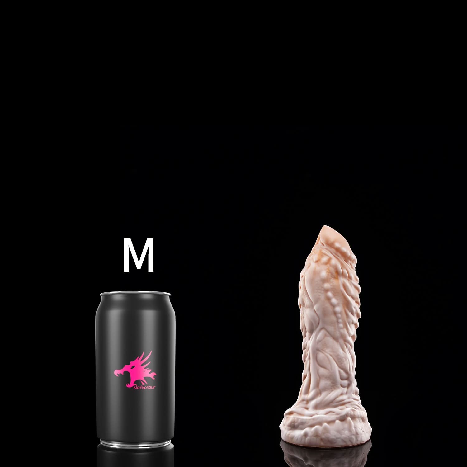 OPALEYE custom dragon fantasy dildo with a curved scale-textured shaft and sculpted base - M size comparison