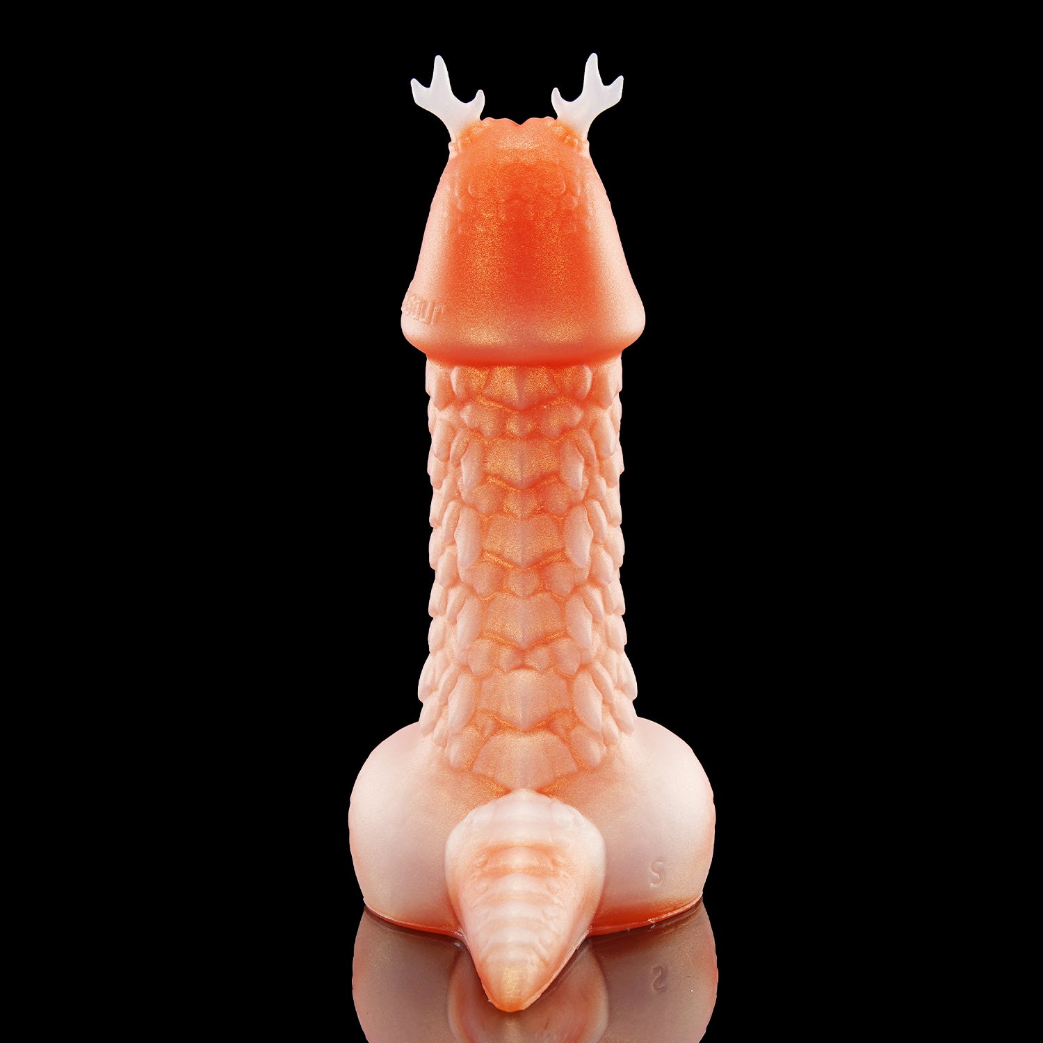 TWILIGHT custom dragon fantasy dildo with a curved textured shaft and flared suction cup base - upright rear view