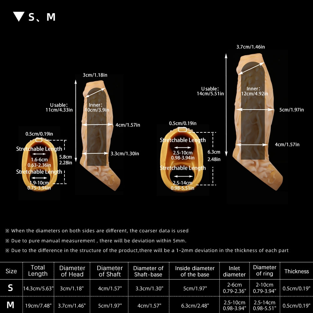 Nothosaur WIZ'S SHEATH Silicone Penis sleeve cock sheath cuffs Extender make Thick Dildo Size Chart