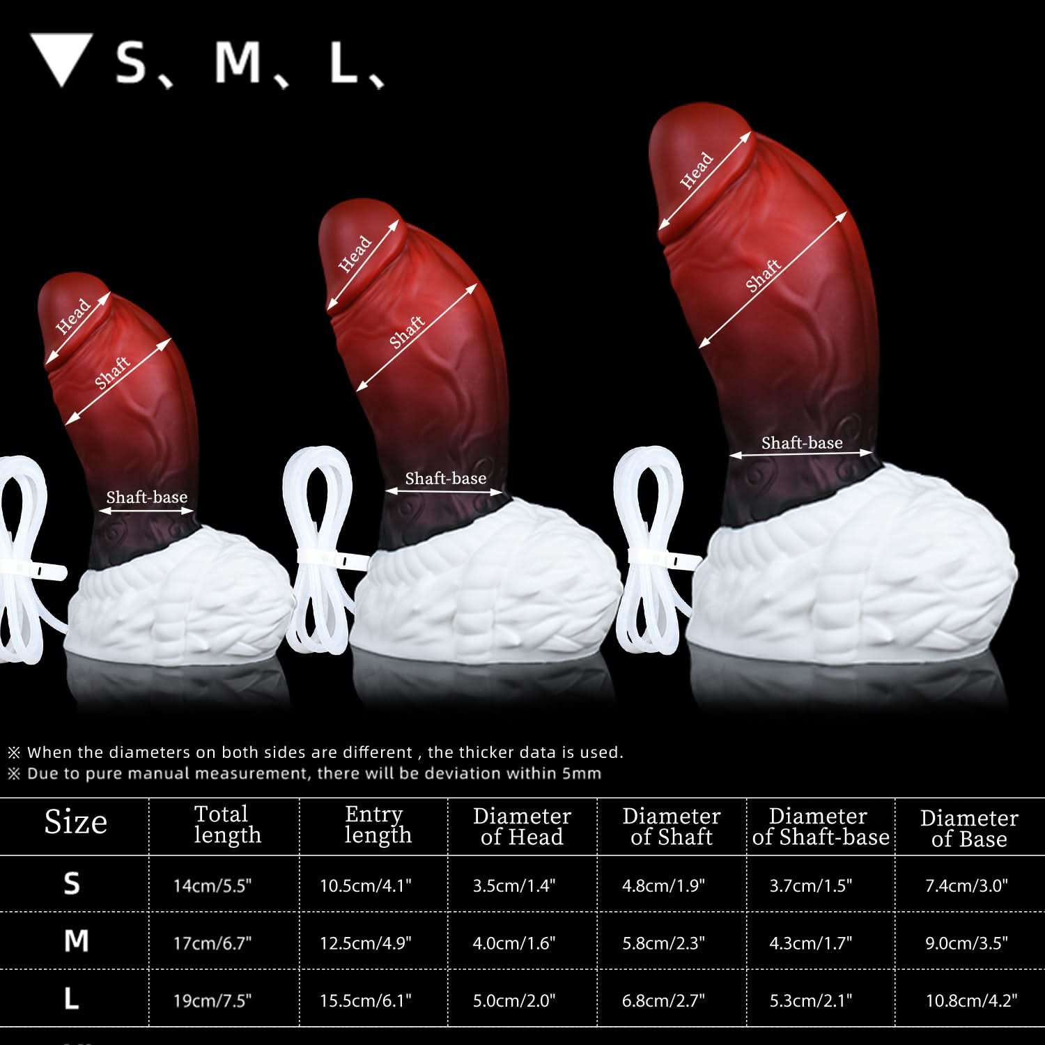 Nothosaur STORMSTOUT+TUBE thick dildo for Beginners for G Spot and Anal Prostate Size Chart