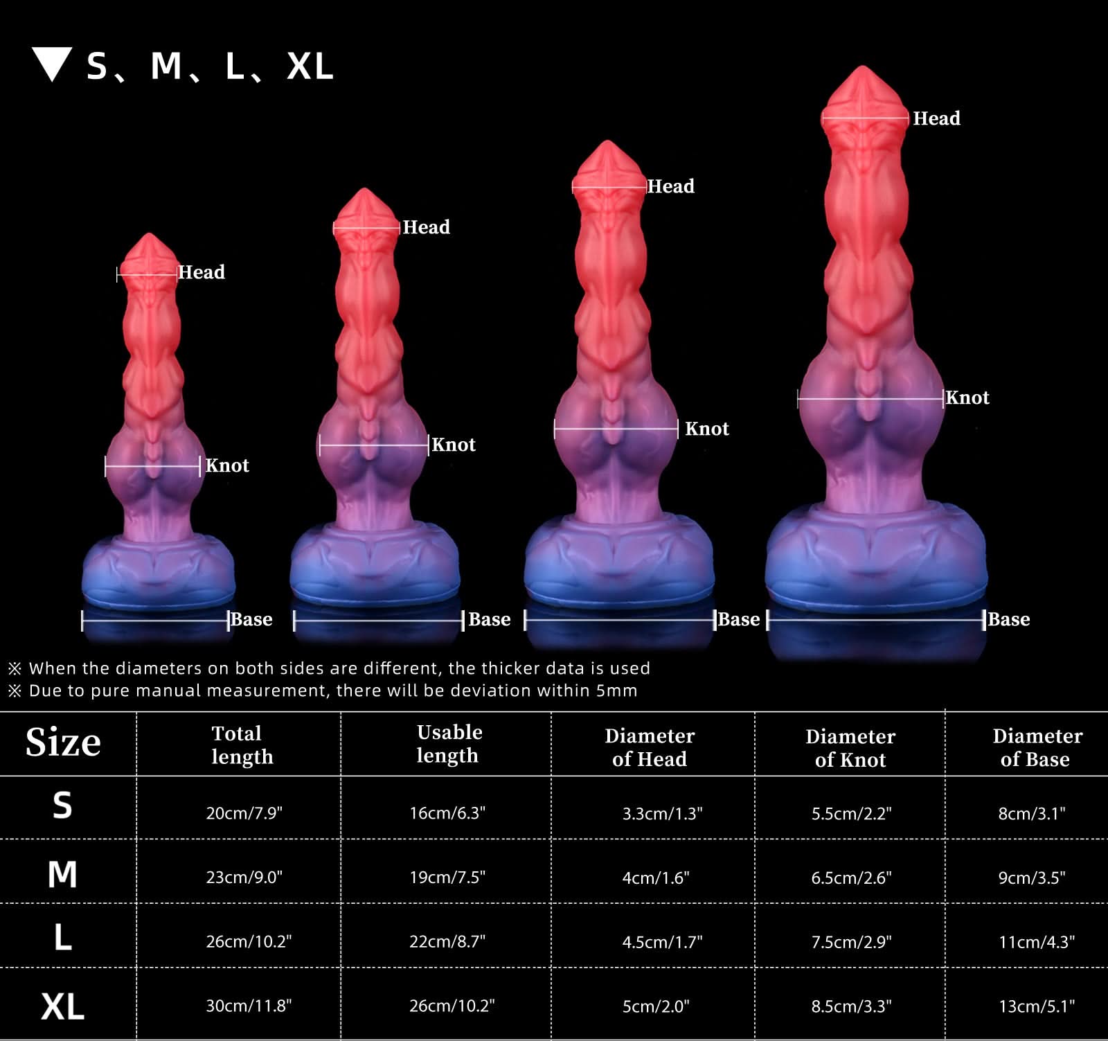 CrimsonNOTHOSAUR MATHAYUS fantasy dildo SIZE CHART