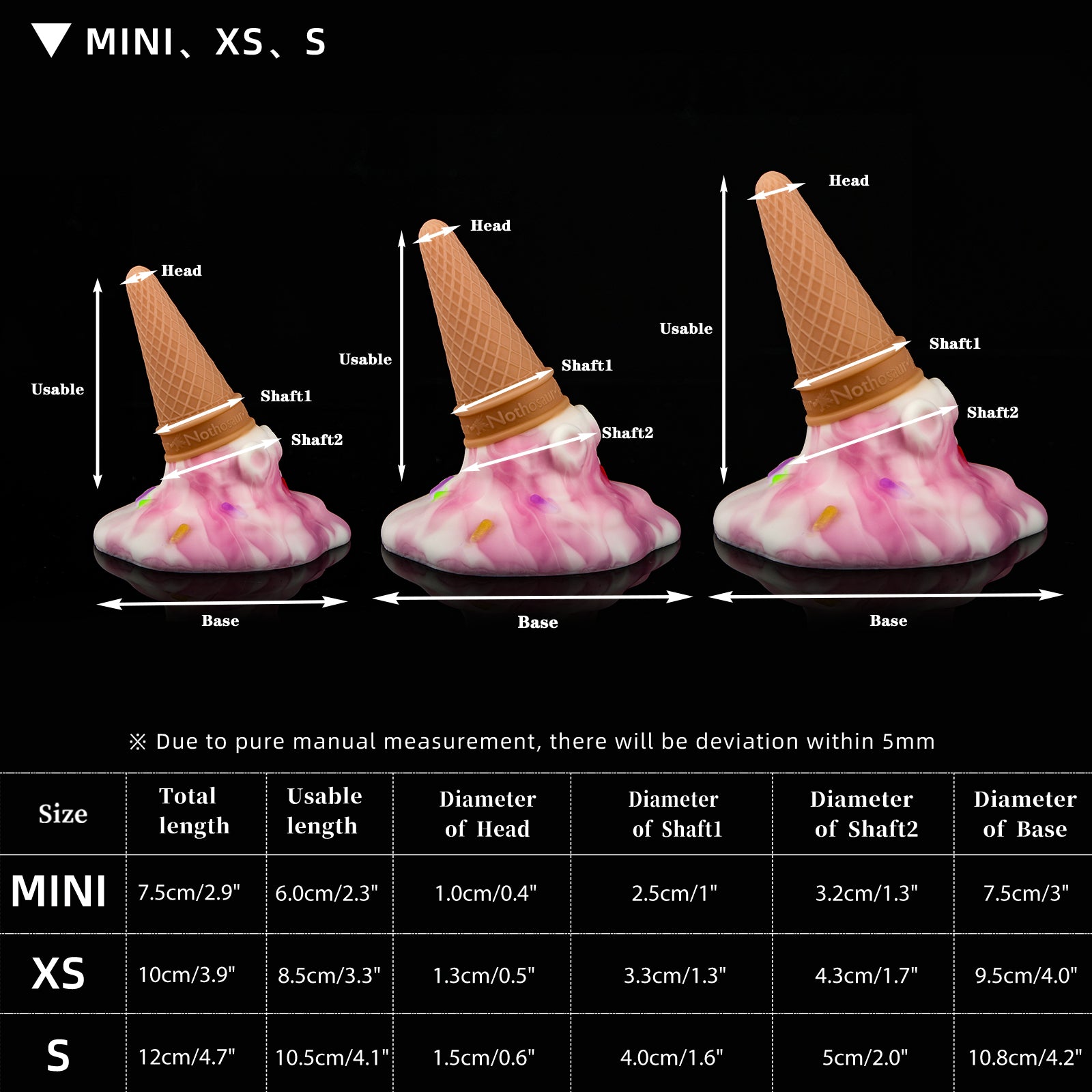 MilkberryNothosaur OOPS fantasy dildo ice cream dildo size chart