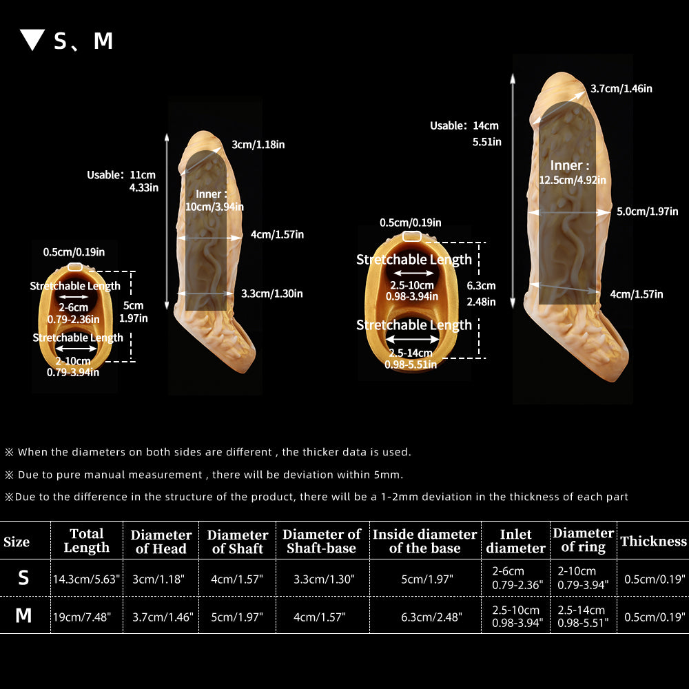 Nothosaur WIZ'S SHEATH Silicone Penis sleeve cock sheath cuffs Extender make Thick Dildo Dawn Gold Size Chart