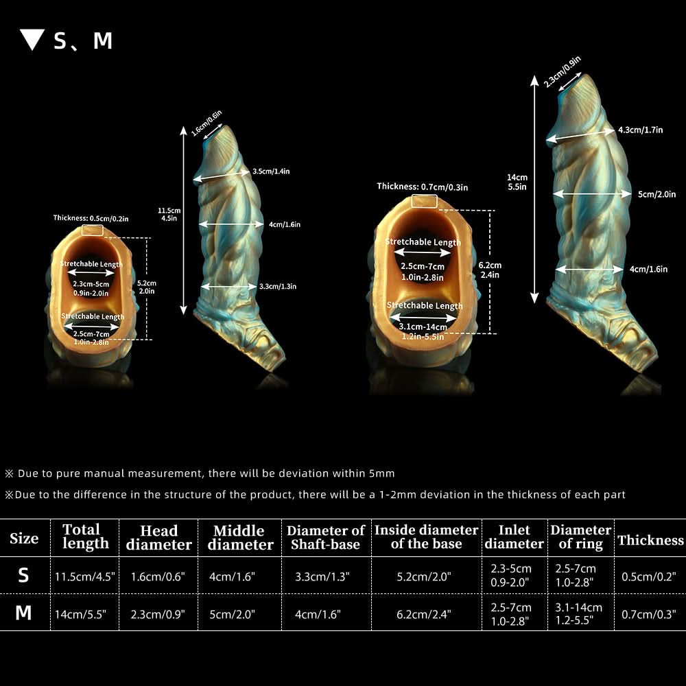 Nothosaur MEO'S ClOAK Silicone Penis sleeve cock sheath cuffs Extender make Thick Dildo Scale Armor Green Size Chart