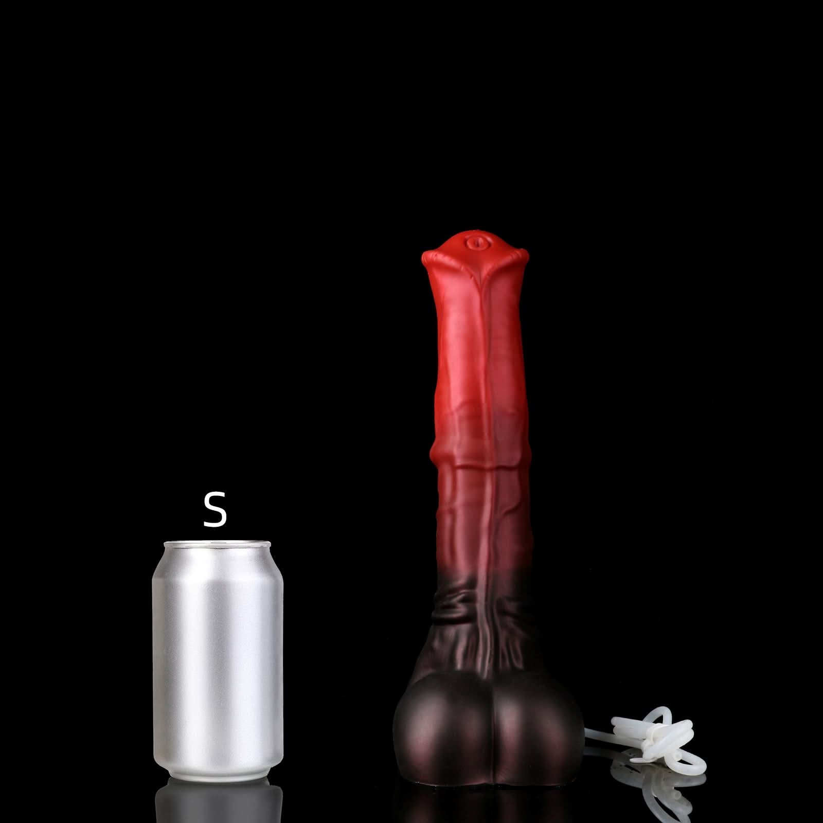 AVOYO plus tube fantasy horse ejaculating dildo with a tapered textured shaft, sculpted base, and built-in tube - S size guide with tube