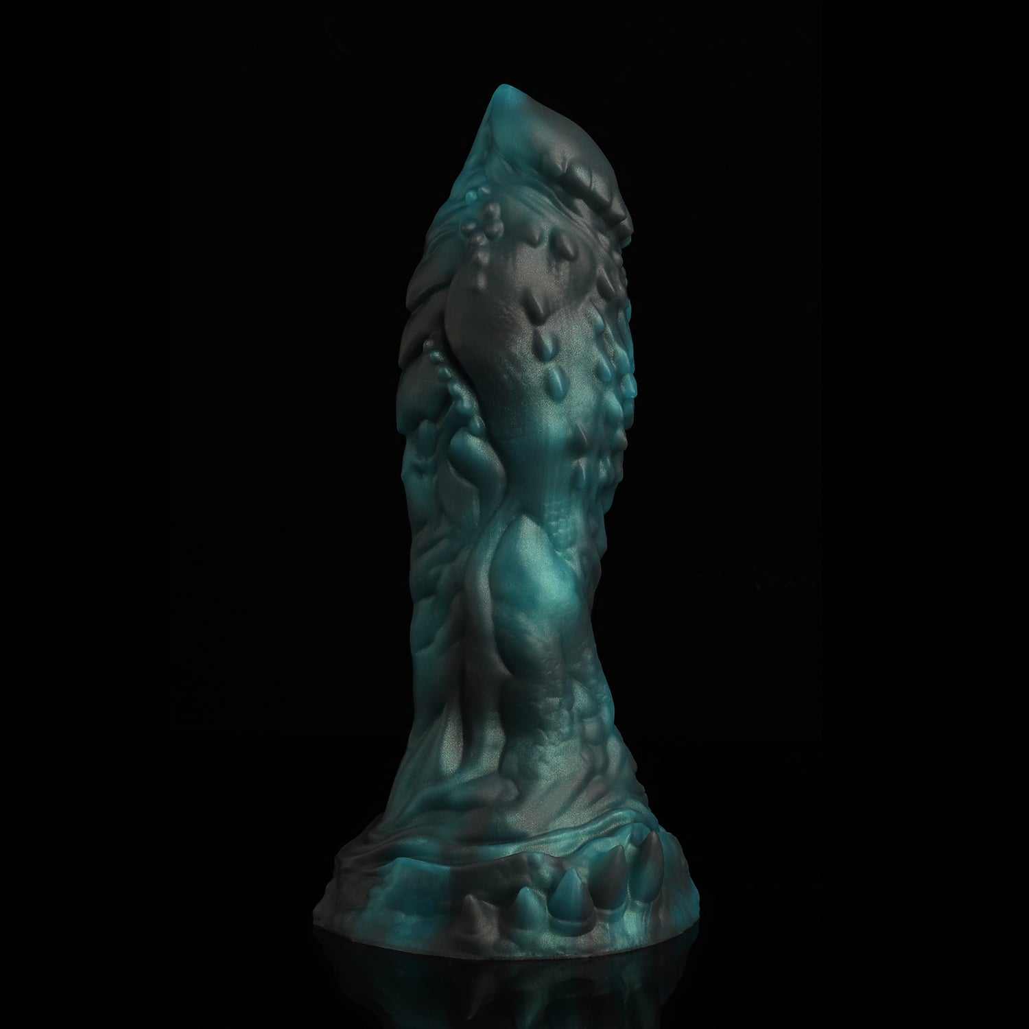 OPALEYE II custom dragon fantasy dildo with layered scale texture and a sculpted base - green colorway scale texture detail