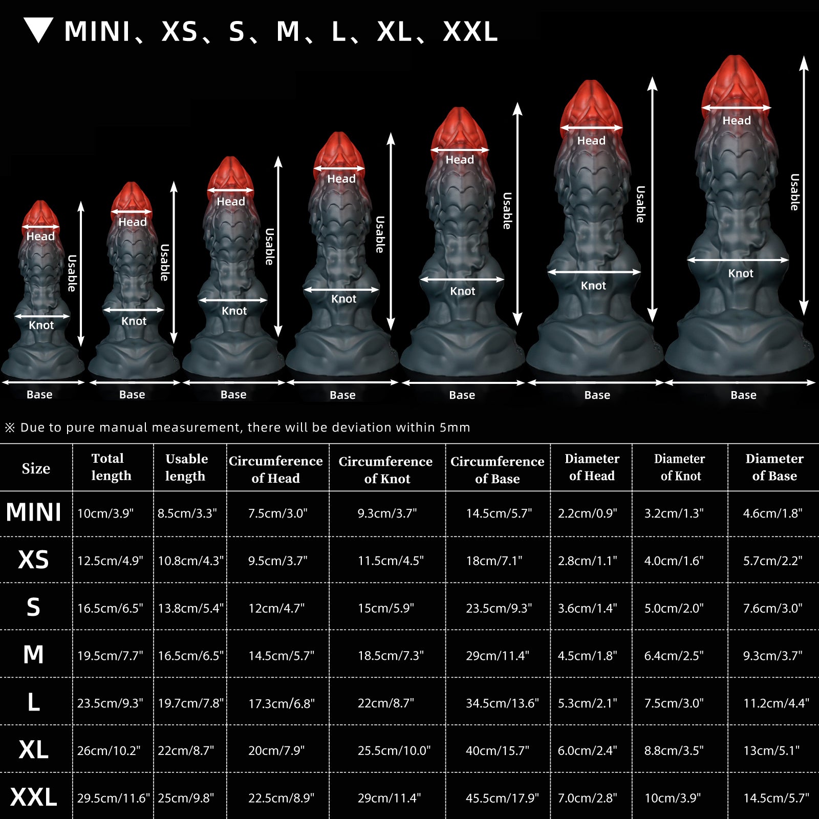 VRA dragon knot fantasy toy size chart