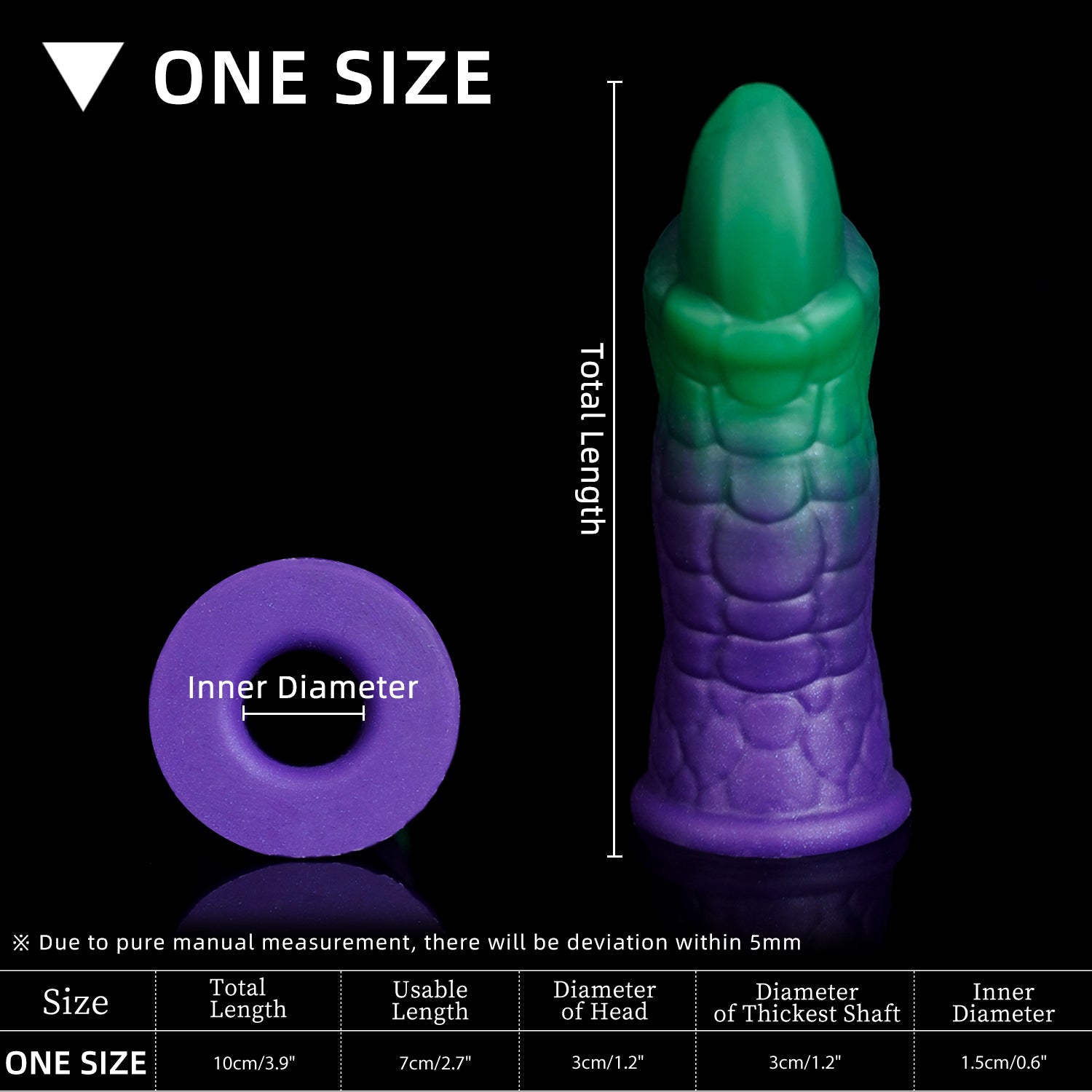 WAT'S FINGER COTS fantasy finger sleeves with sculpted creature-inspired texture - green and purple one-size guide